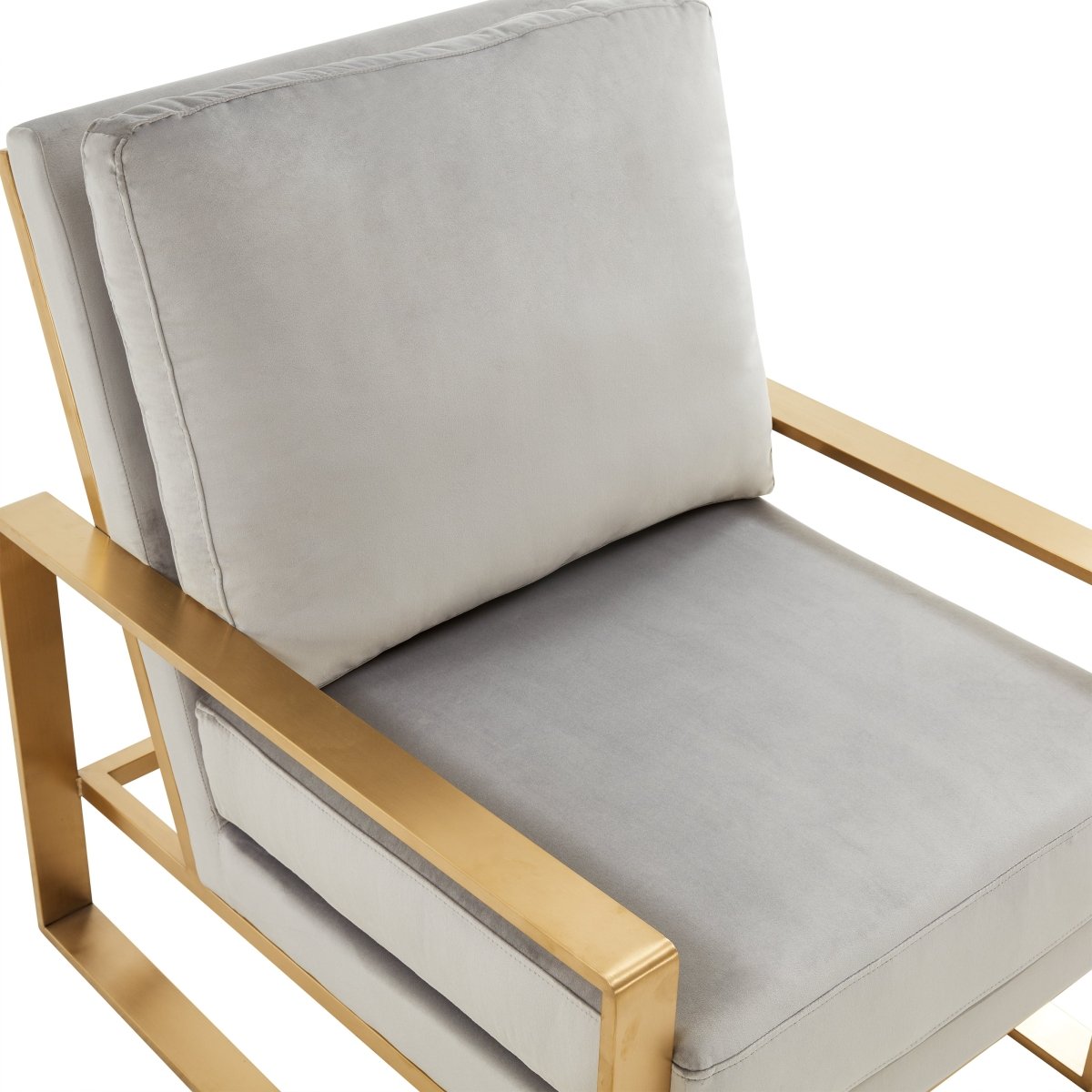 Leisuremod Sofa Jefferson Single-Seater Sofa Upholstered in Velvet/Leather and Gold/Silver Metal Frame