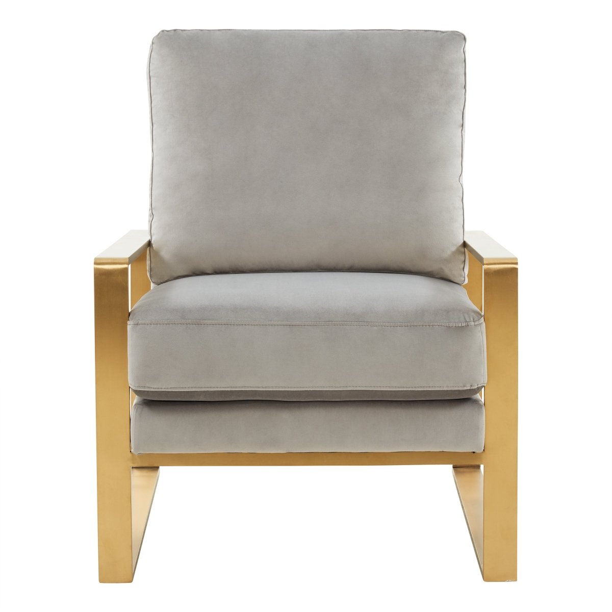 Leisuremod Sofa Jefferson Single-Seater Sofa Upholstered in Velvet/Leather and Gold/Silver Metal Frame