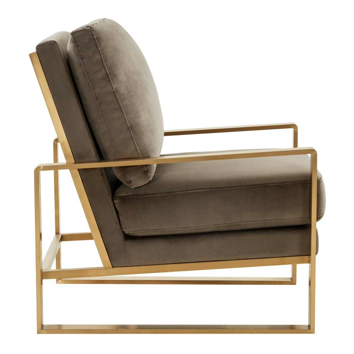 Leisuremod Sofa Jefferson Single-Seater Sofa Upholstered in Velvet/Leather and Gold/Silver Metal Frame
