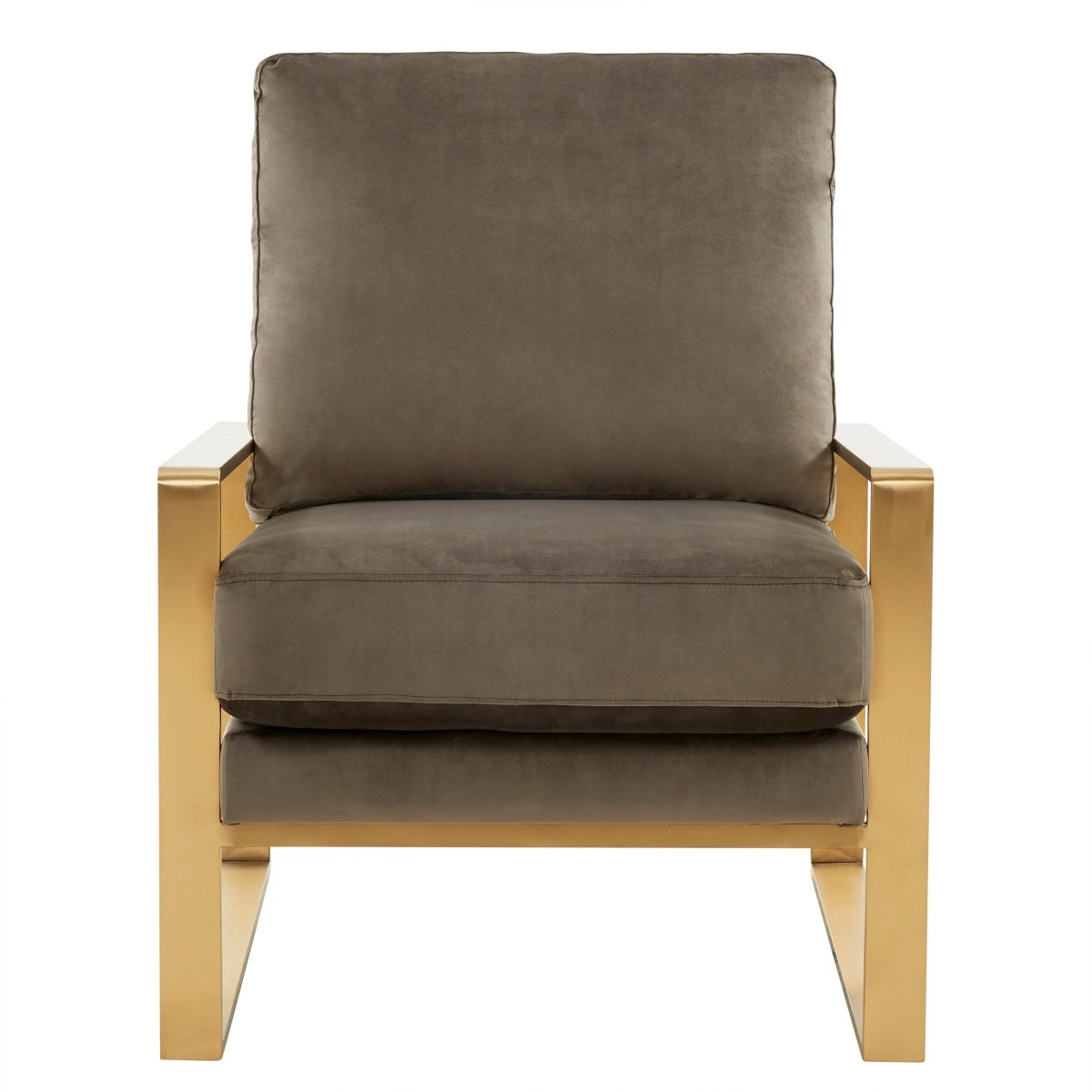 Leisuremod Sofa Jefferson Single-Seater Sofa Upholstered in Velvet/Leather and Gold/Silver Metal Frame
