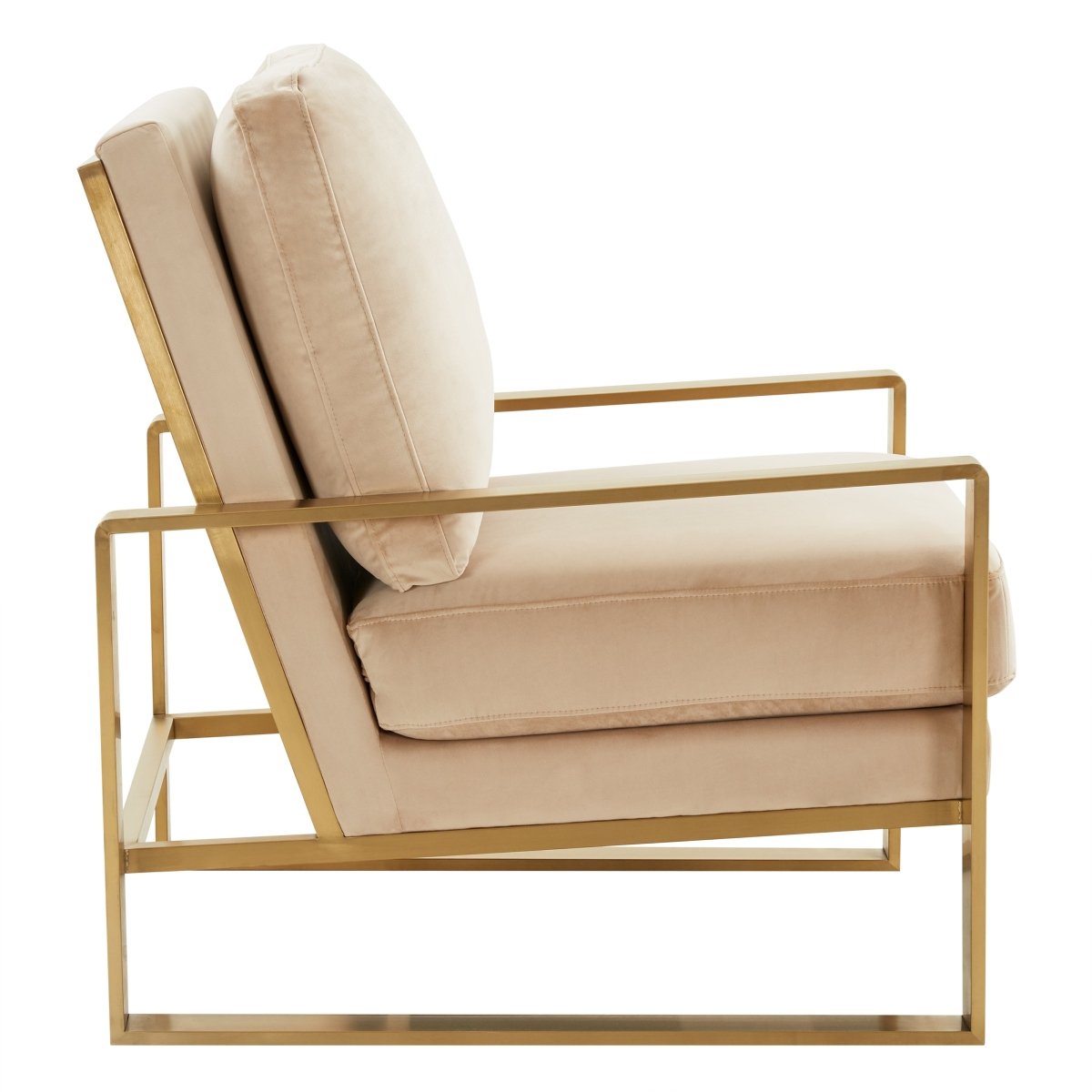 Leisuremod Sofa Jefferson Single-Seater Sofa Upholstered in Velvet/Leather and Gold/Silver Metal Frame