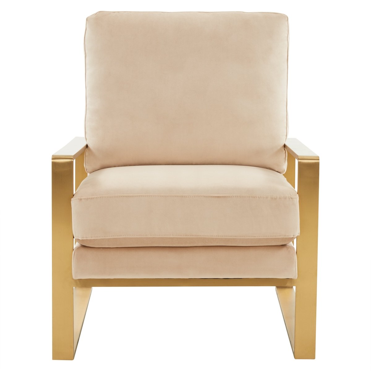 Leisuremod Sofa Jefferson Single-Seater Sofa Upholstered in Velvet/Leather and Gold/Silver Metal Frame