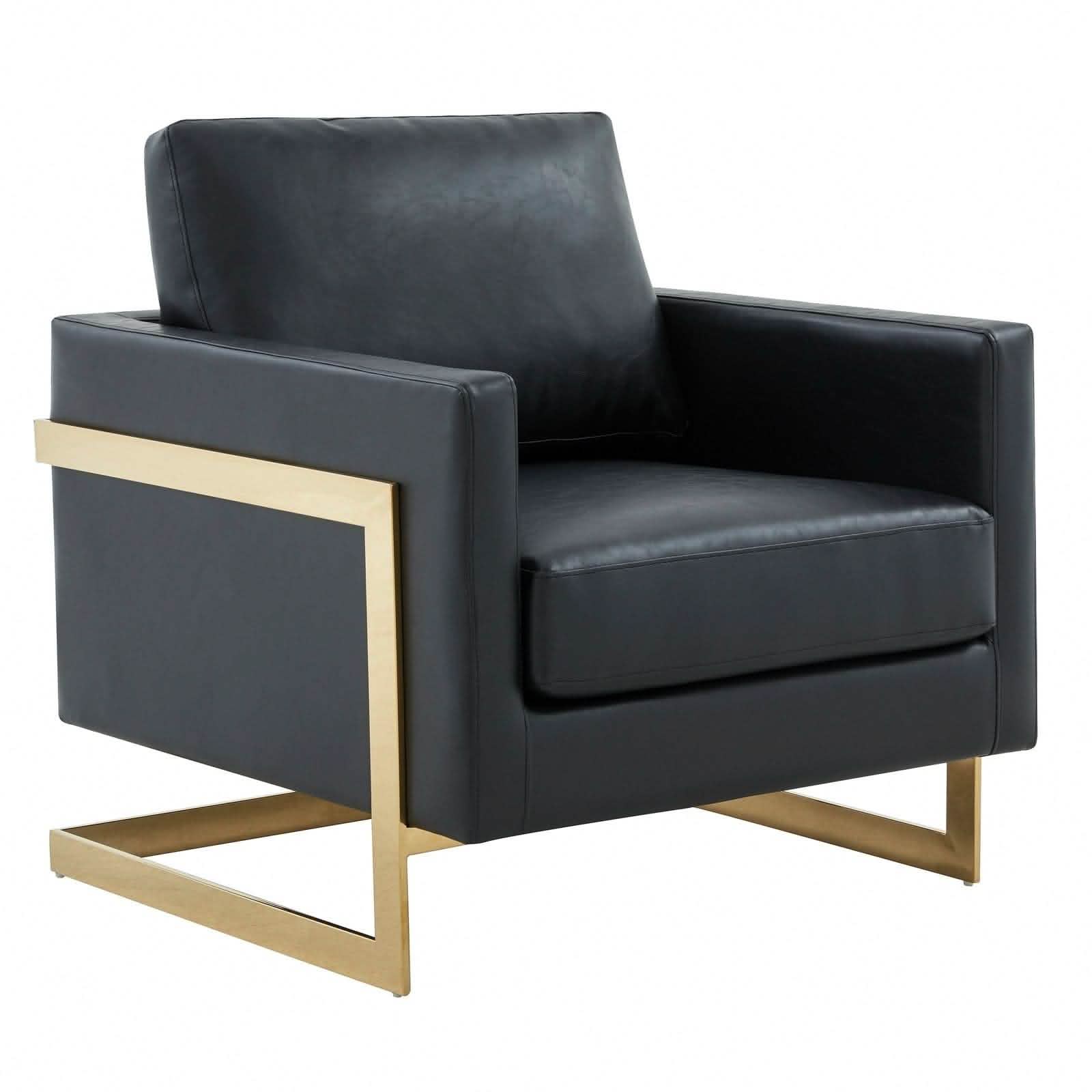 Leisuremod Sofa Leather / Gold / Black Lincoln Modern Upholstered in Fabric Accent Armchair With Gold/Black/White Metal Frame