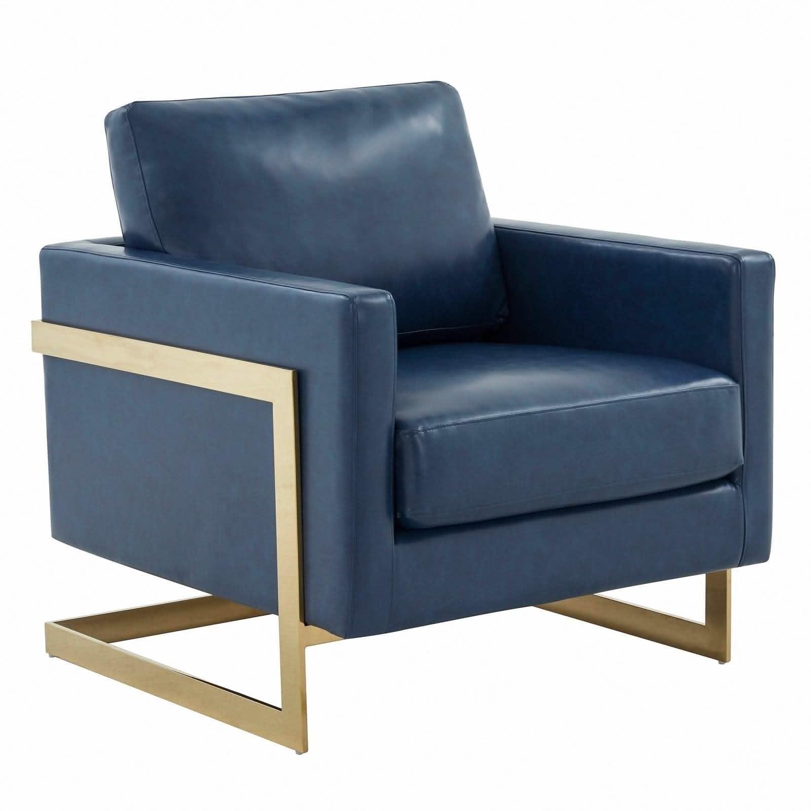 Leisuremod Sofa Leather / Gold / Navy Blue Lincoln Modern Upholstered in Fabric Accent Armchair With Gold/Black/White Metal Frame