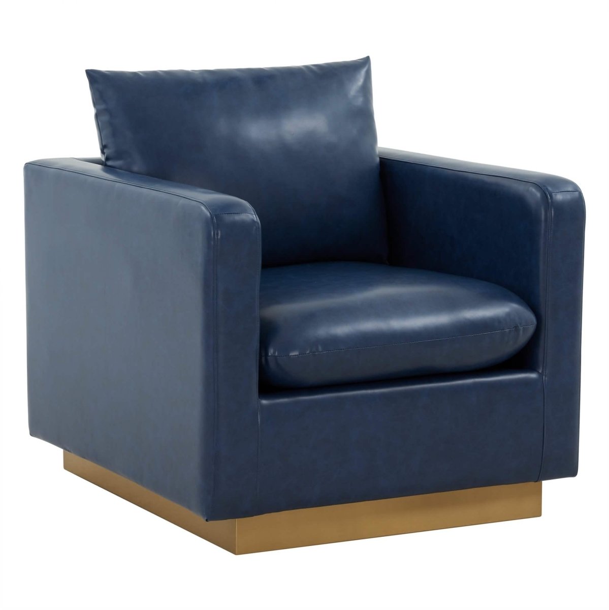 Nervo Upholstered in Velvet/Leather Singe-Seater Sofa with Gold Base Leather Navy Blue Sofa Leisuremod