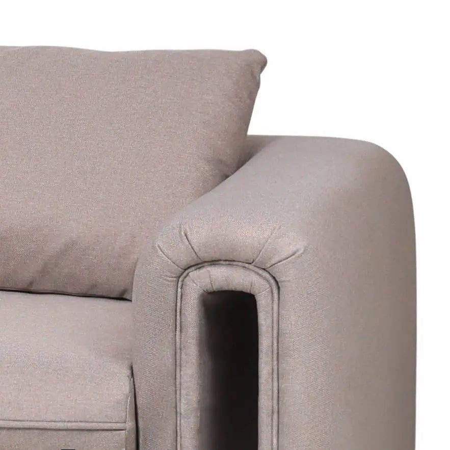 LeisureMod Sofa Light Brown Ely Three-Seater Sofa Upholstered in Linen with Iron Frame and Removable Cushions