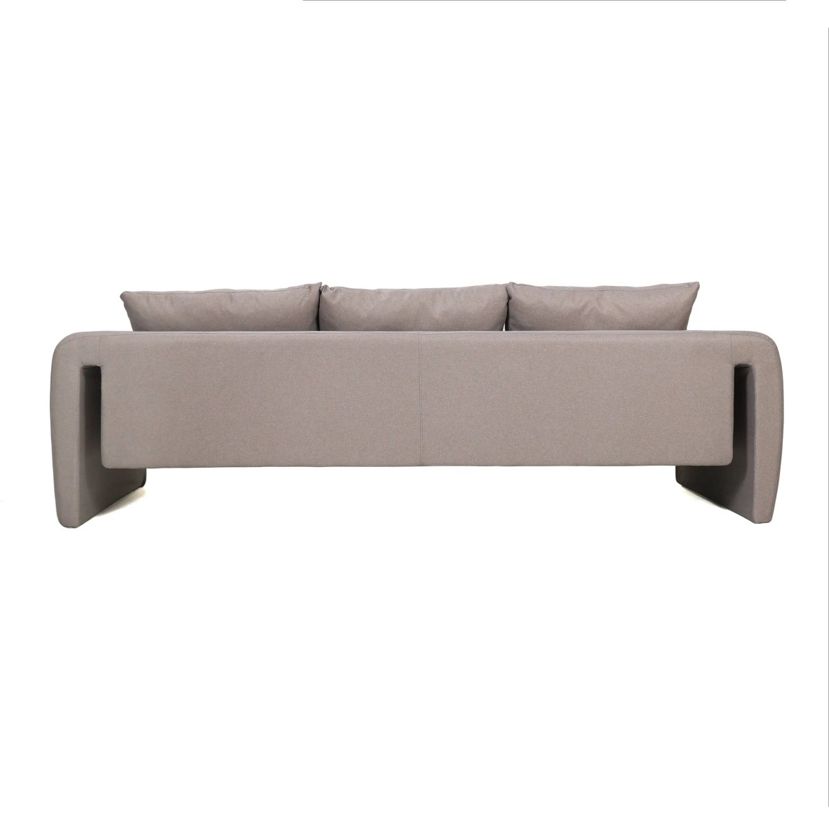 LeisureMod Sofa Light Brown Ely Three-Seater Sofa Upholstered in Linen with Iron Frame and Removable Cushions