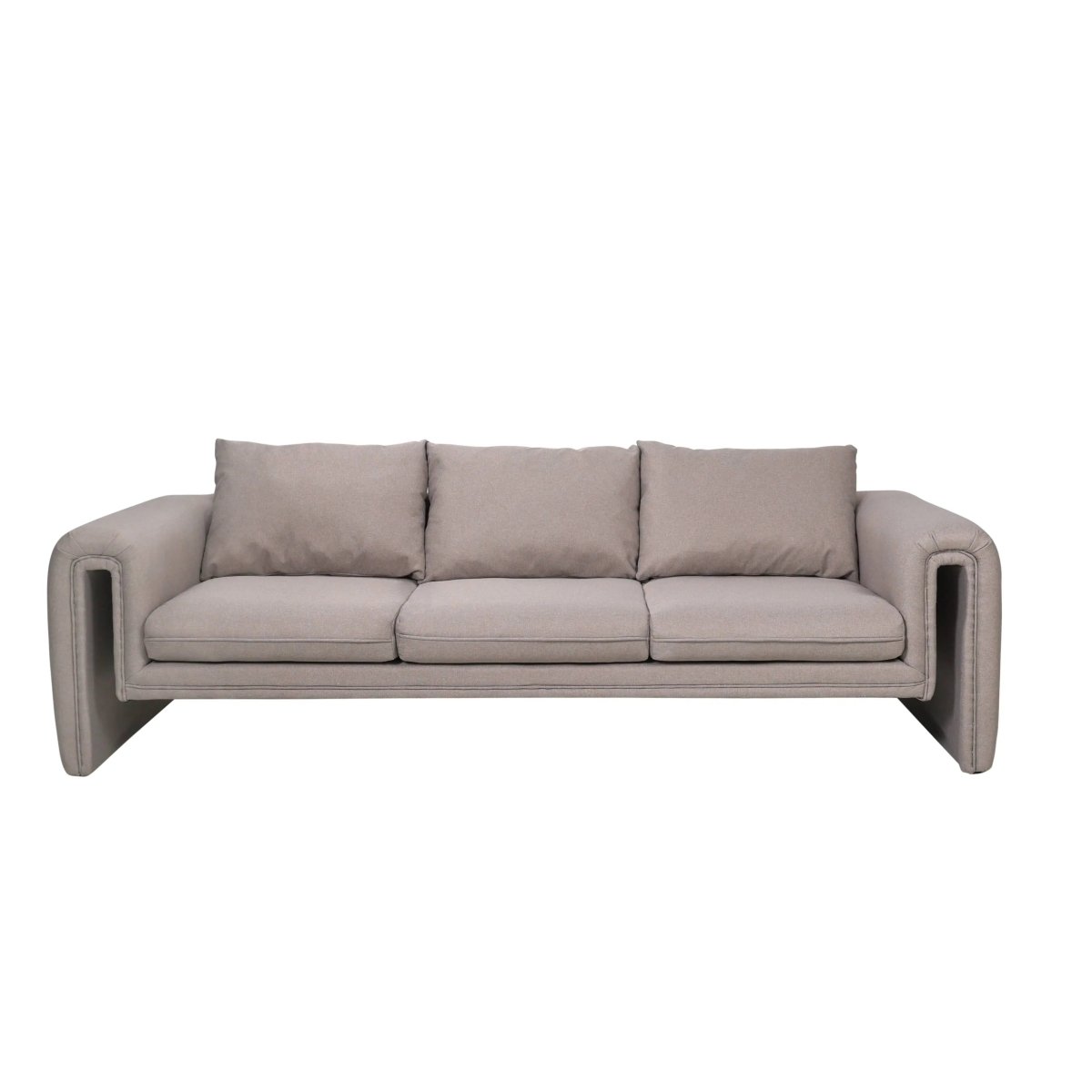 LeisureMod Sofa Light Brown Ely Three-Seater Sofa Upholstered in Linen with Iron Frame and Removable Cushions