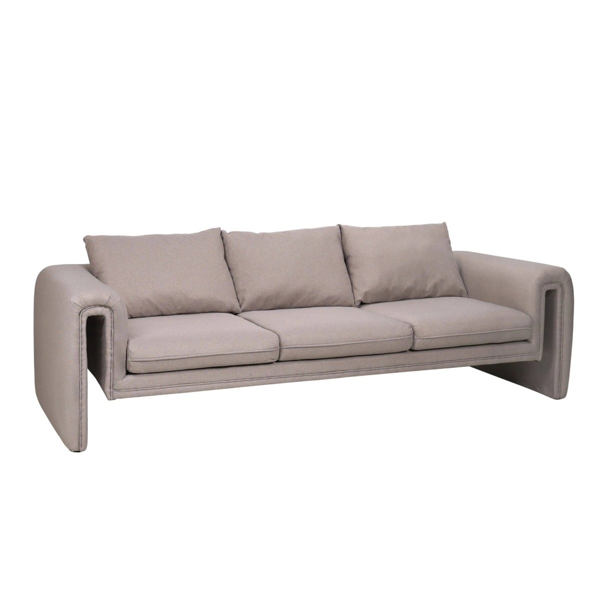 LeisureMod Sofa Light Brown Ely Three-Seater Sofa Upholstered in Linen with Iron Frame and Removable Cushions