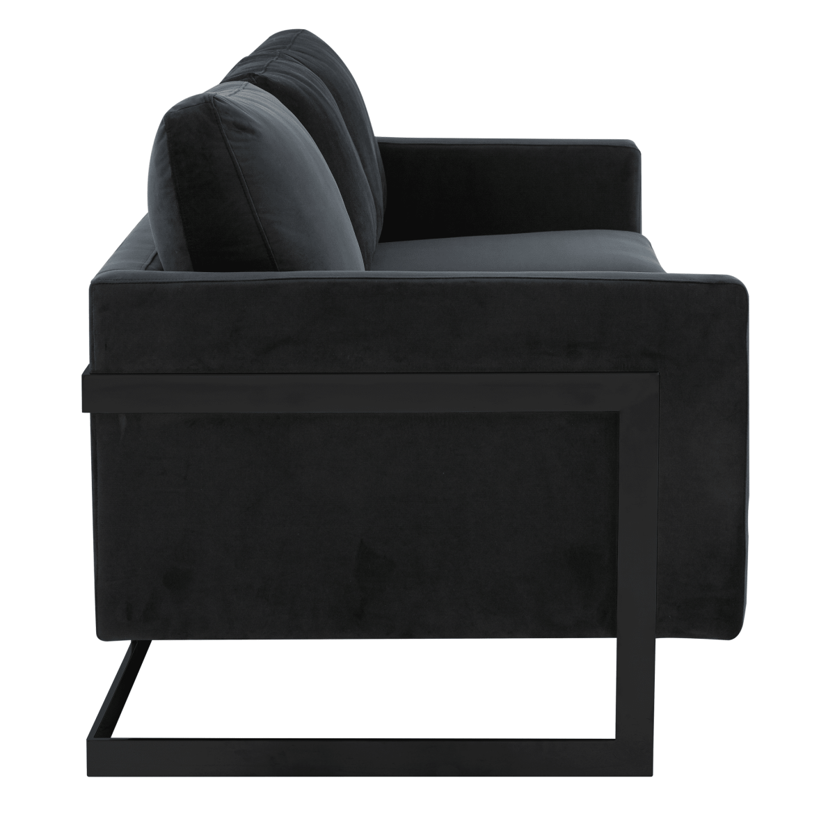 Lincoln 3-Seater Sofa Upholstered in Velvet/Leather with Black/Silver/Gold Steel Base Velvet Black Midnight Black Sofa LeisureMod