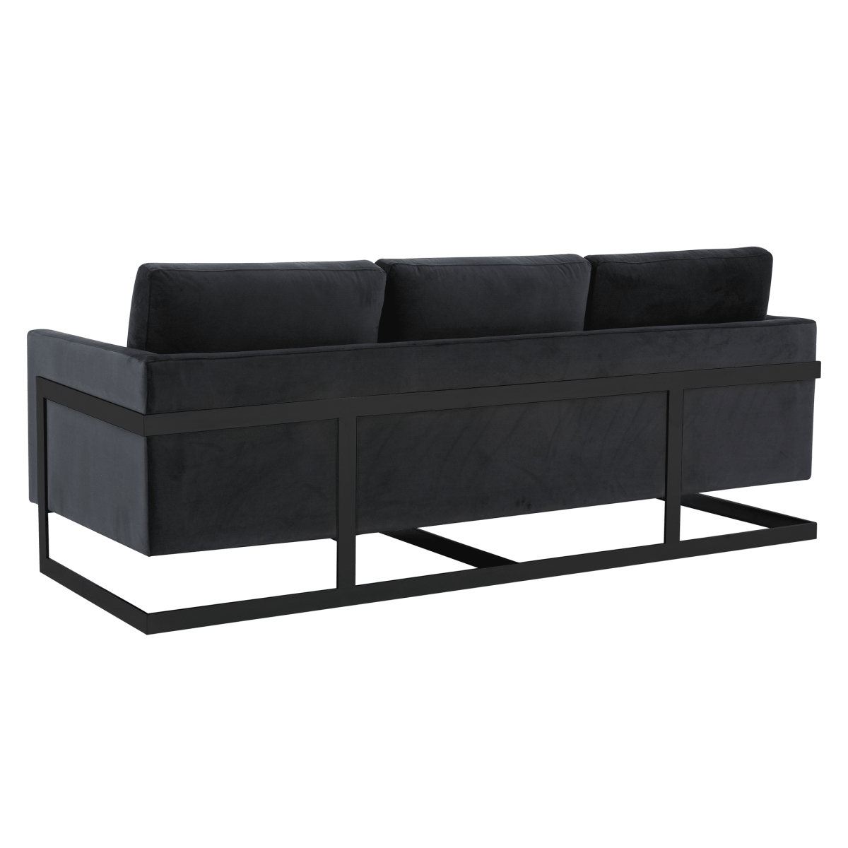 Lincoln 3-Seater Sofa Upholstered in Velvet/Leather with Black/Silver/Gold Steel Base Velvet Black Midnight Black Sofa LeisureMod