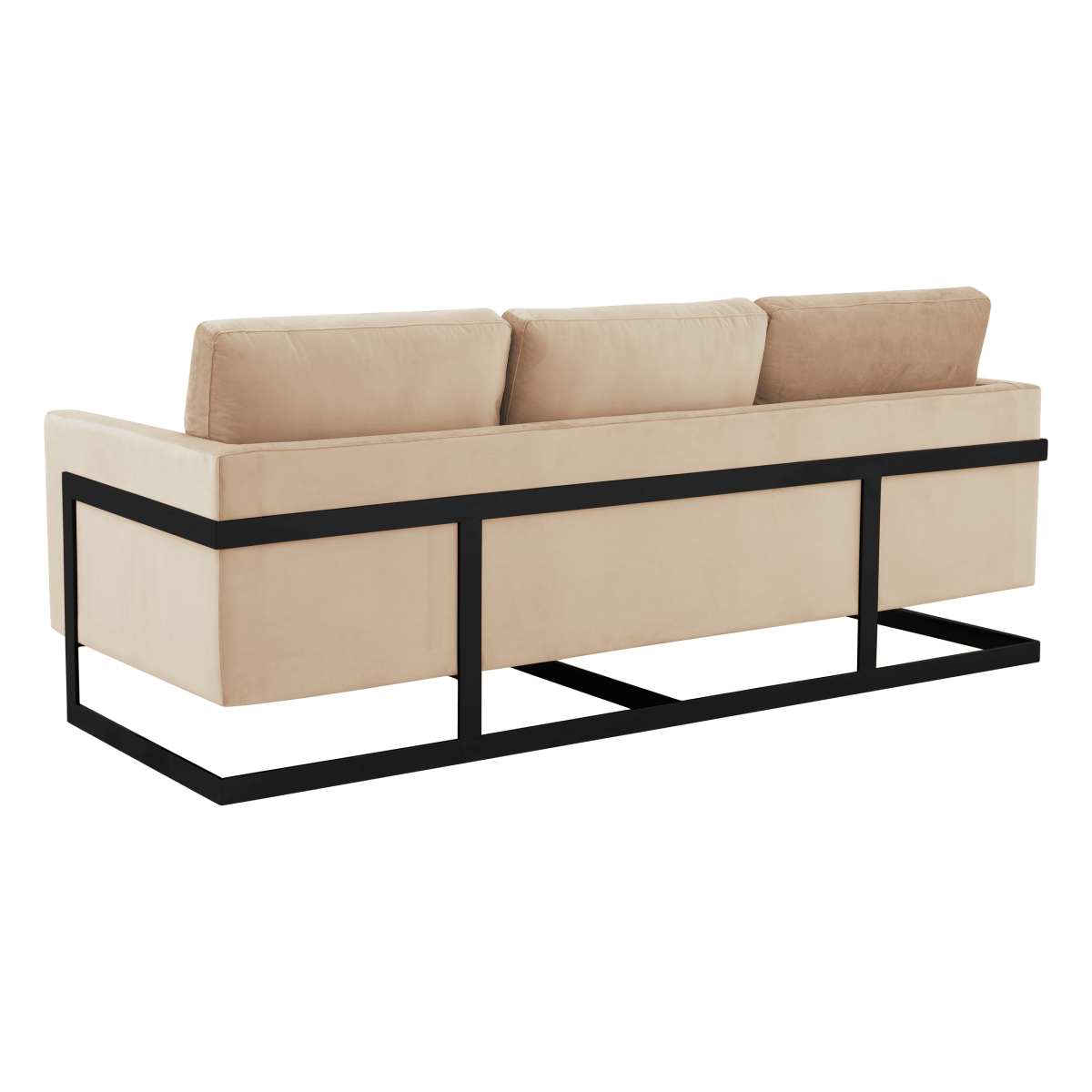 Lincoln 3-Seater Sofa Upholstered in Velvet/Leather with Black/Silver/Gold Steel Base Velvet Black Beige Sofa LeisureMod
