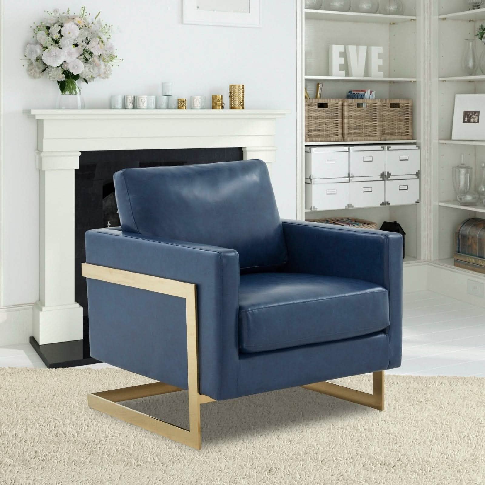 Leisuremod Sofa Lincoln Modern Upholstered in Fabric Accent Armchair With Gold/Black/White Metal Frame