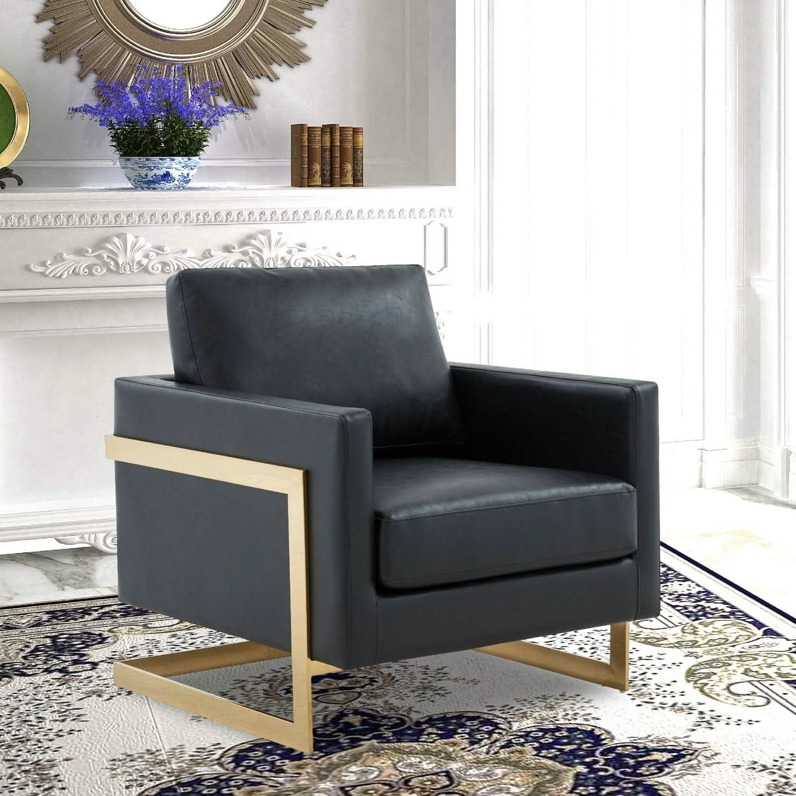 Leisuremod Sofa Lincoln Modern Upholstered in Fabric Accent Armchair With Gold/Black/White Metal Frame