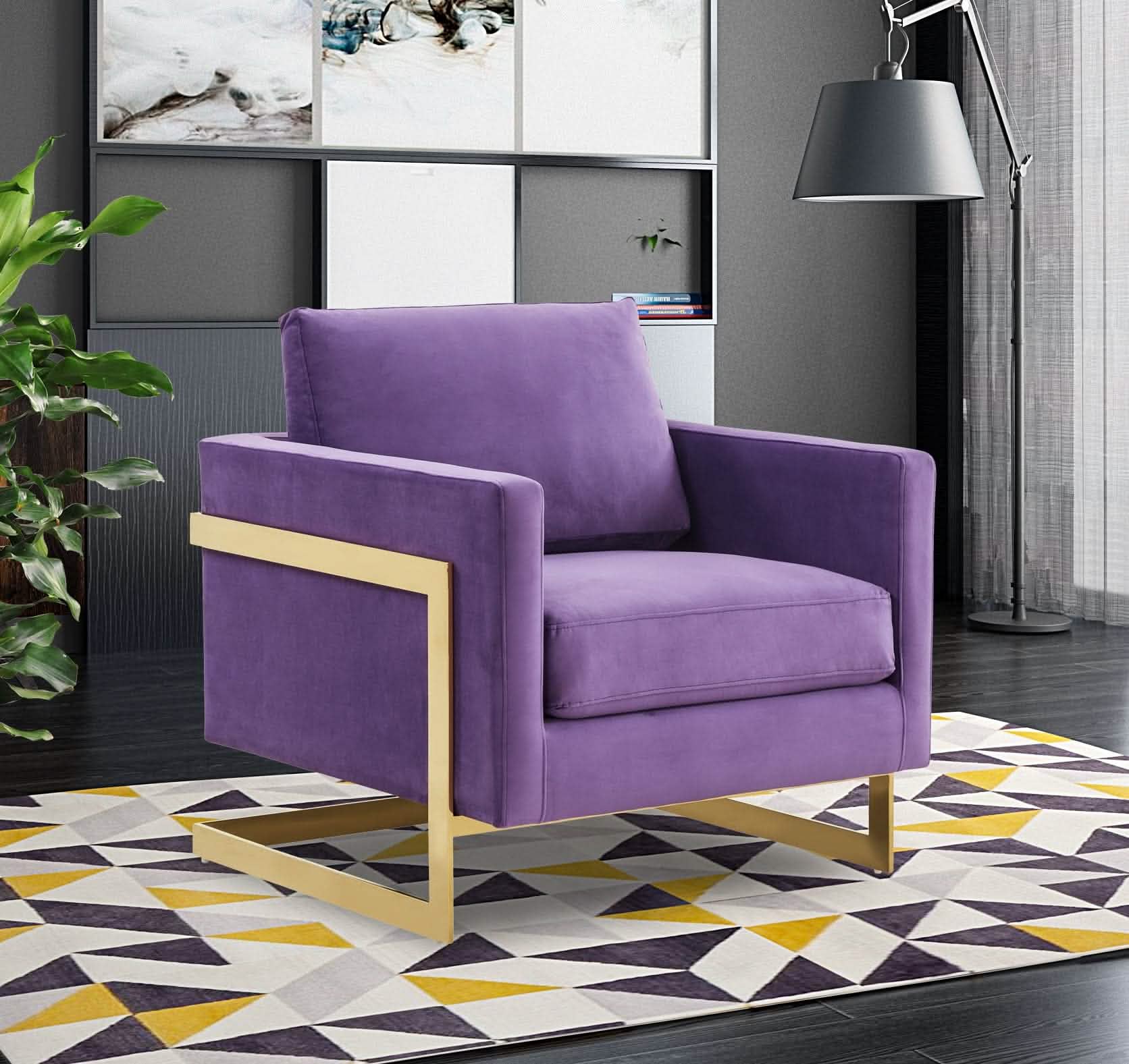 Leisuremod Sofa Lincoln Modern Upholstered in Fabric Accent Armchair With Gold/Black/White Metal Frame