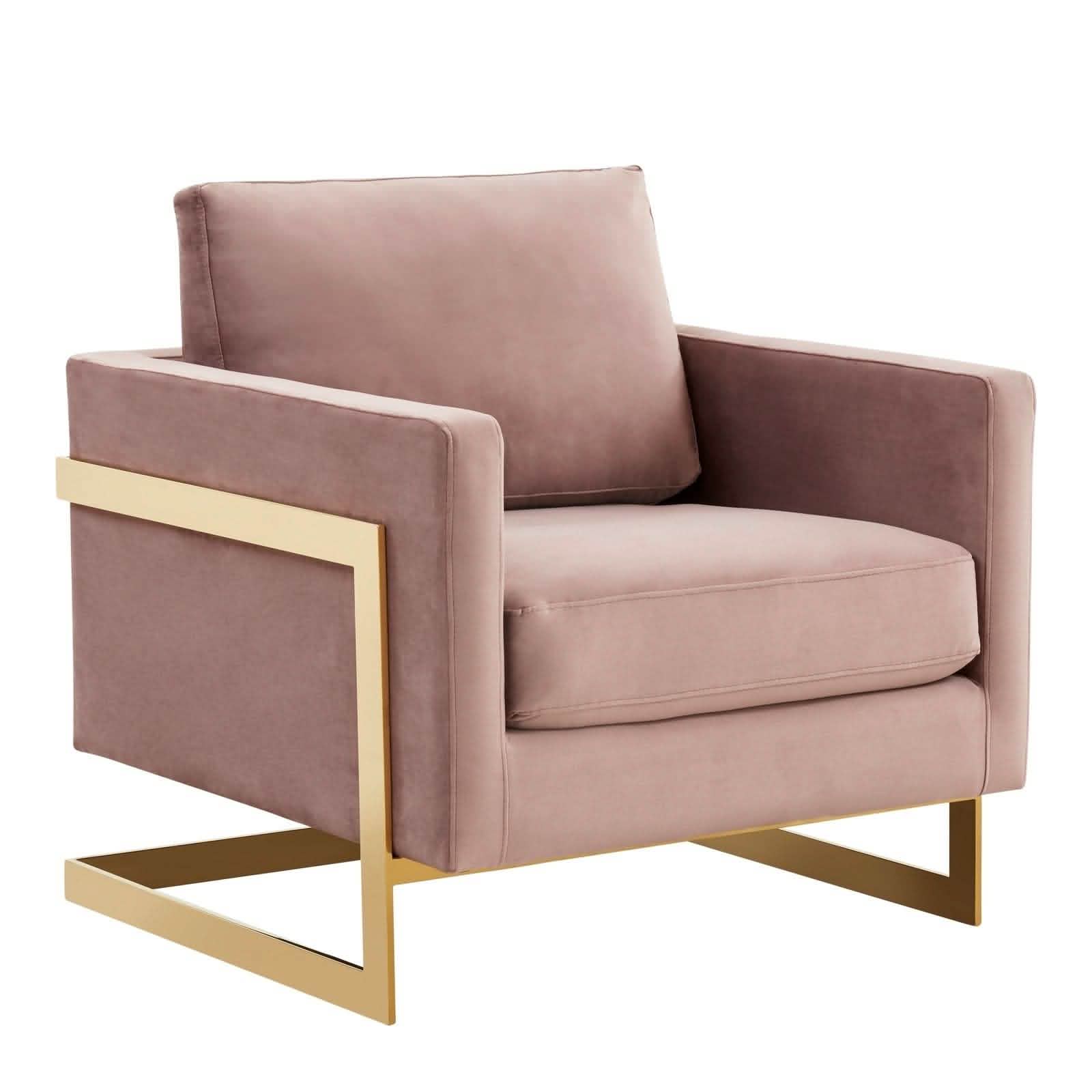Leisuremod Sofa Lincoln Modern Upholstered in Fabric Accent Armchair With Gold/Black/White Metal Frame