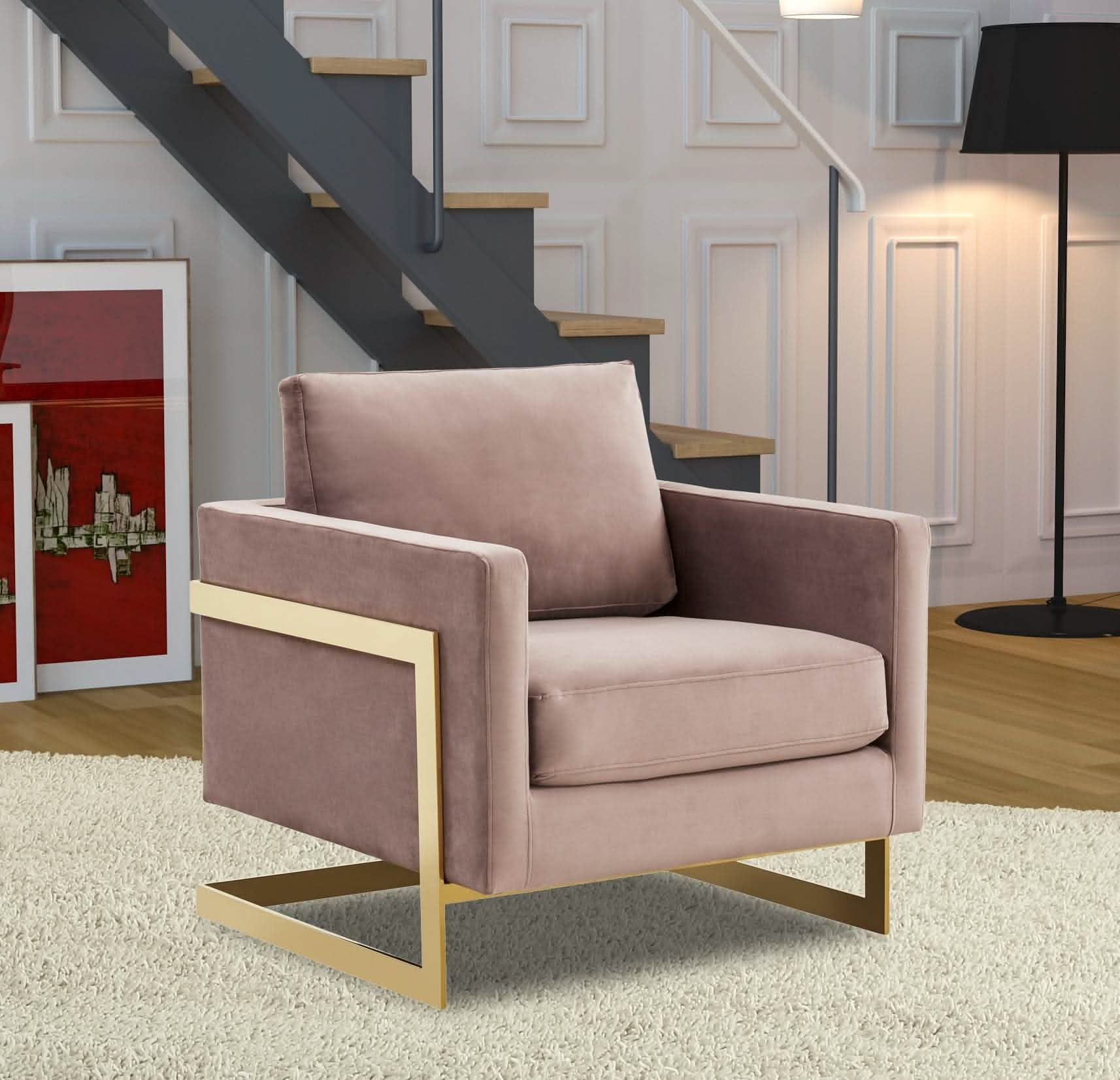 Leisuremod Sofa Lincoln Modern Upholstered in Fabric Accent Armchair With Gold/Black/White Metal Frame
