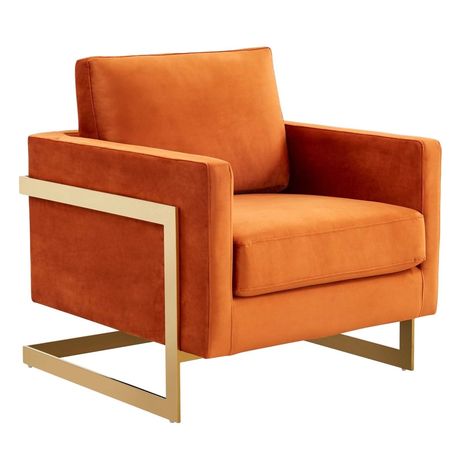 Leisuremod Sofa Lincoln Modern Upholstered in Fabric Accent Armchair With Gold/Black/White Metal Frame