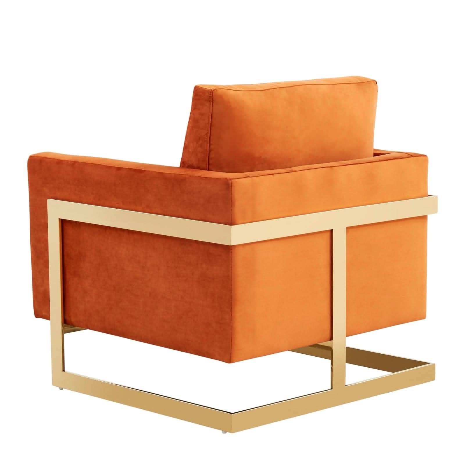 Leisuremod Sofa Lincoln Modern Upholstered in Fabric Accent Armchair With Gold/Black/White Metal Frame