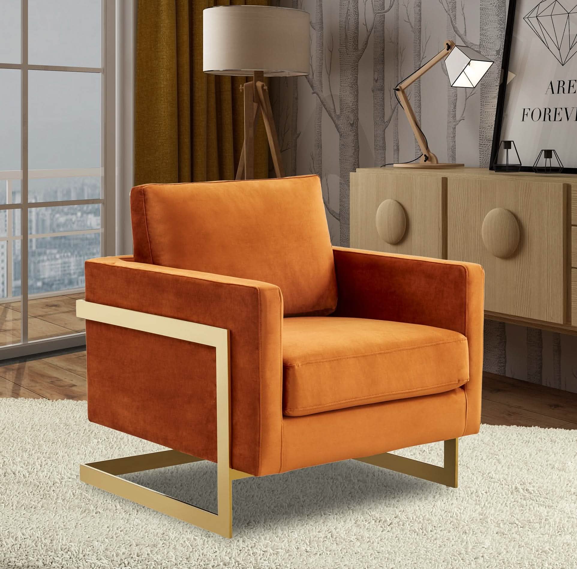 Leisuremod Sofa Lincoln Modern Upholstered in Fabric Accent Armchair With Gold/Black/White Metal Frame