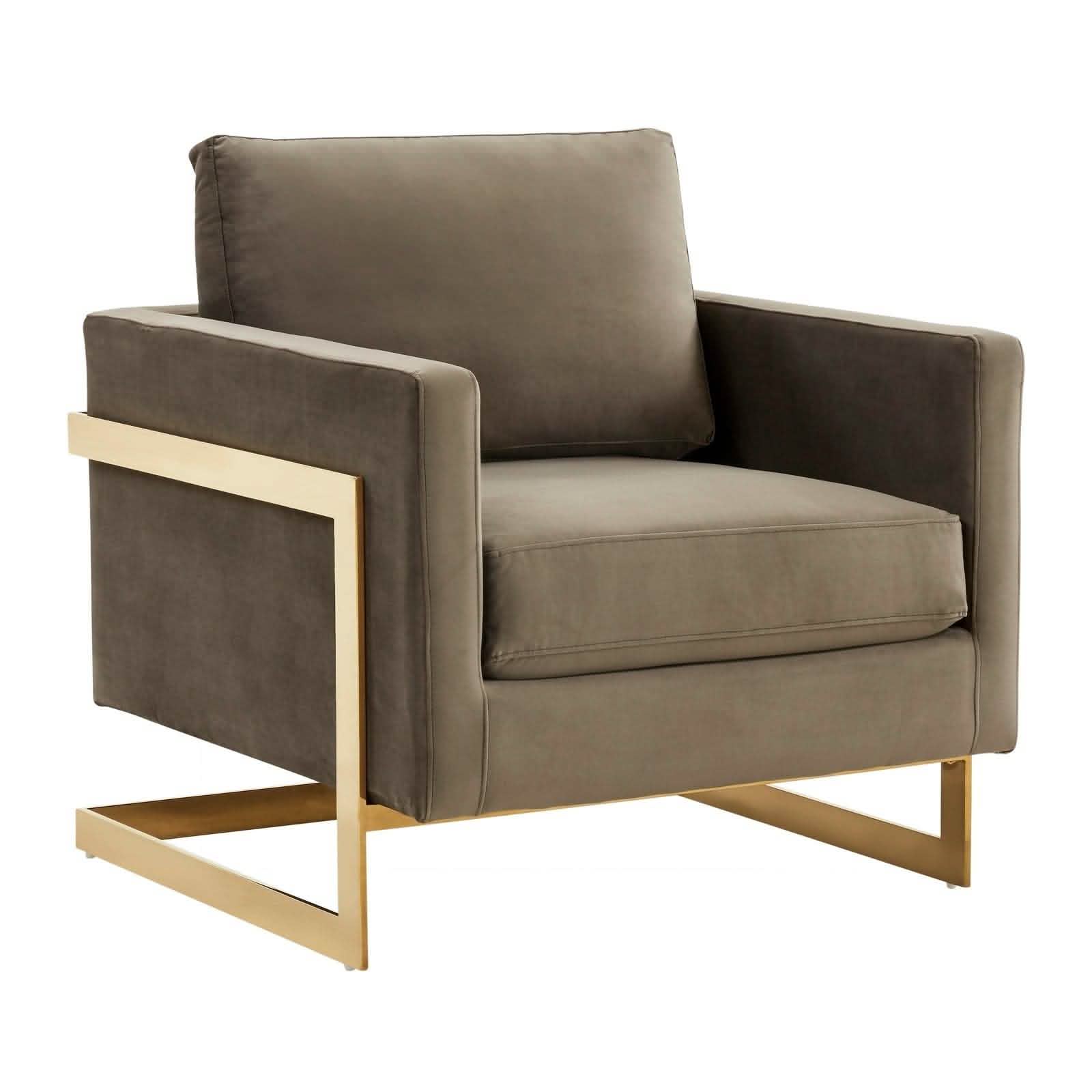 Leisuremod Sofa Lincoln Modern Upholstered in Fabric Accent Armchair With Gold/Black/White Metal Frame