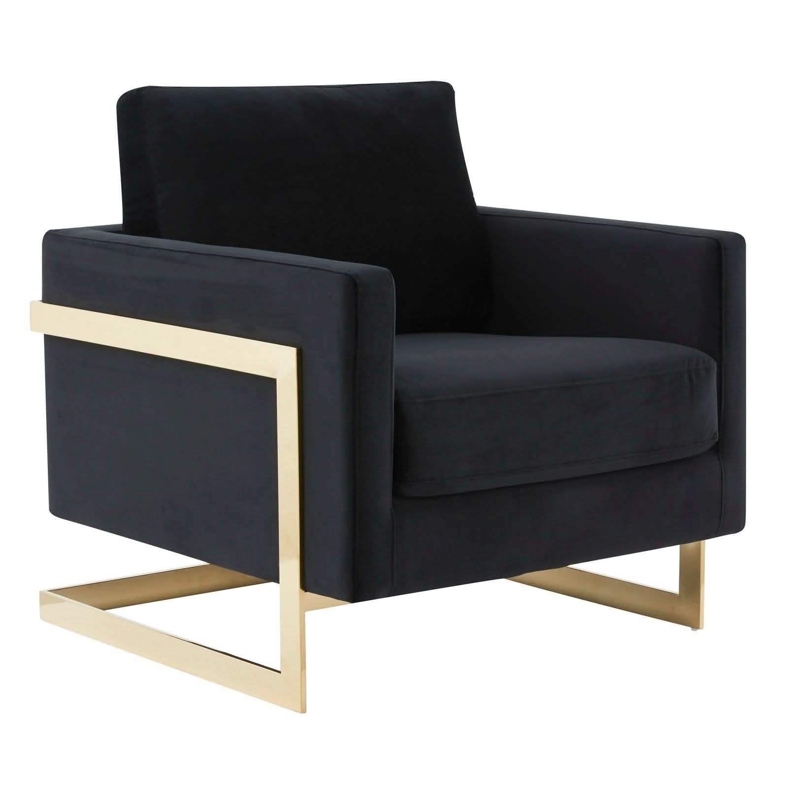 Leisuremod Sofa Lincoln Modern Upholstered in Fabric Accent Armchair With Gold/Black/White Metal Frame