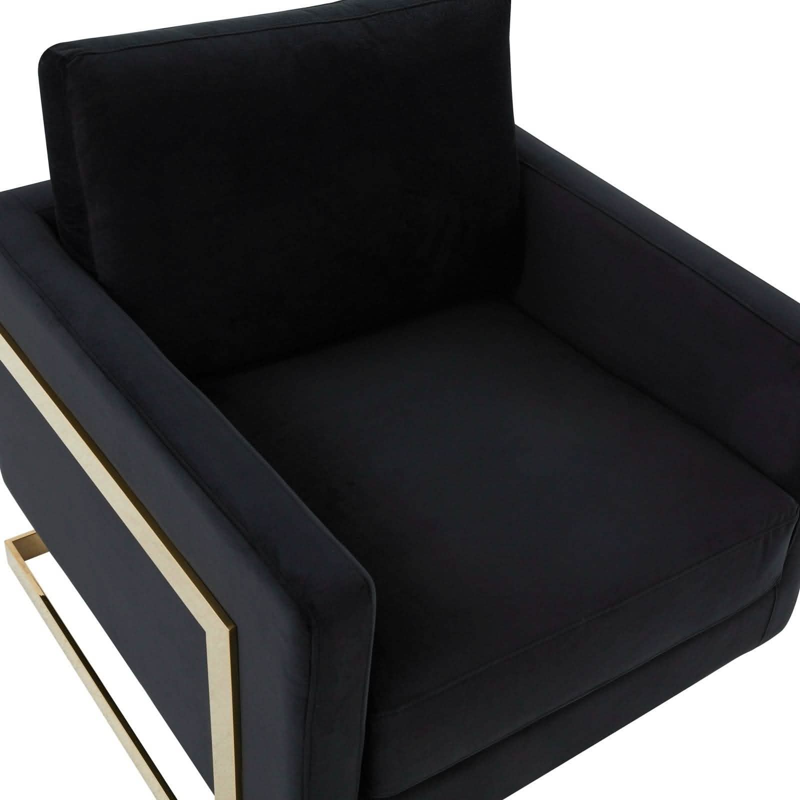 Leisuremod Sofa Lincoln Modern Upholstered in Fabric Accent Armchair With Gold/Black/White Metal Frame