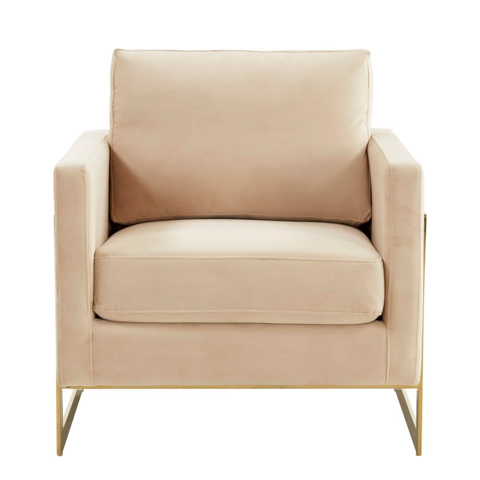 Leisuremod Sofa Lincoln Modern Upholstered in Fabric Accent Armchair With Gold/Black/White Metal Frame