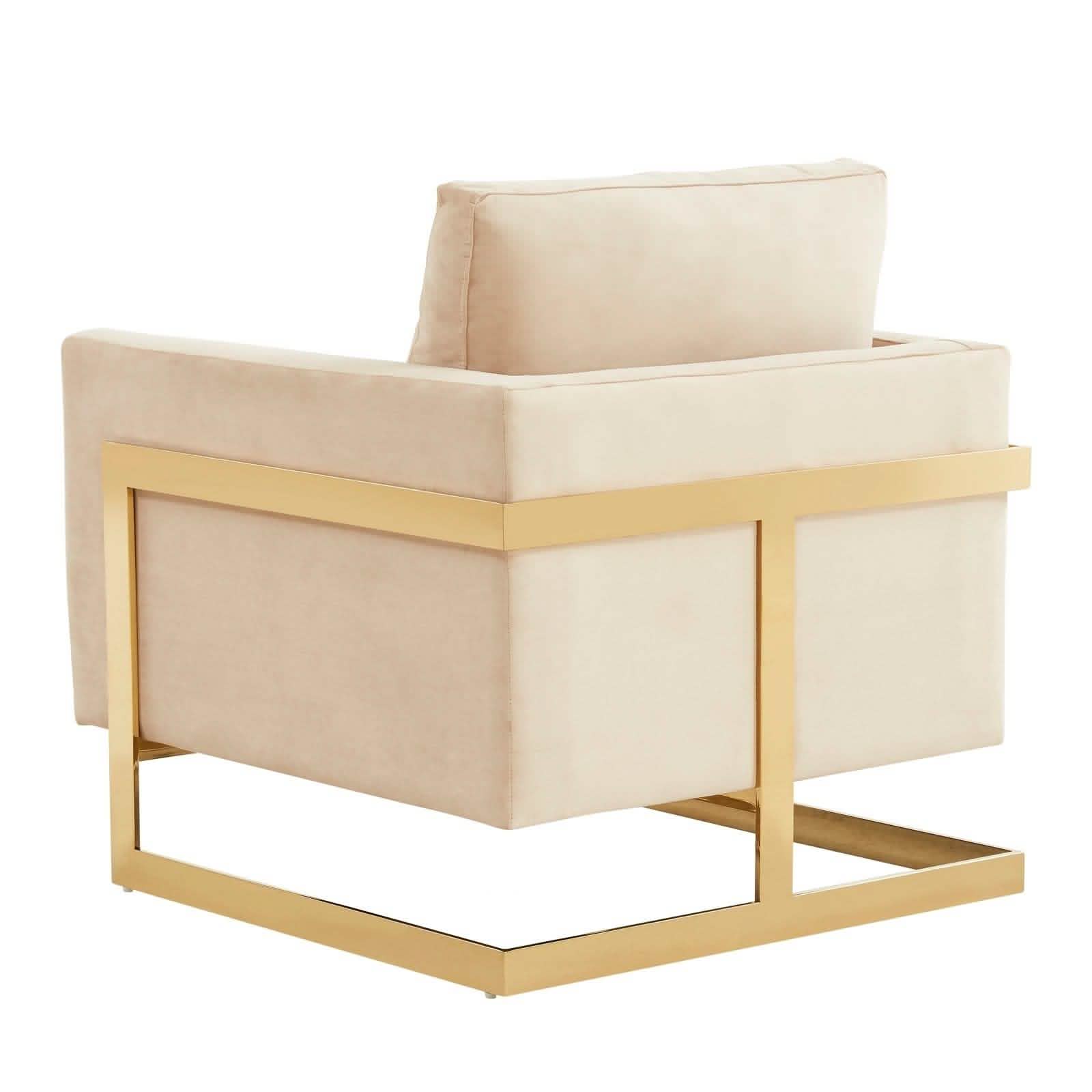 Leisuremod Sofa Lincoln Modern Upholstered in Fabric Accent Armchair With Gold/Black/White Metal Frame