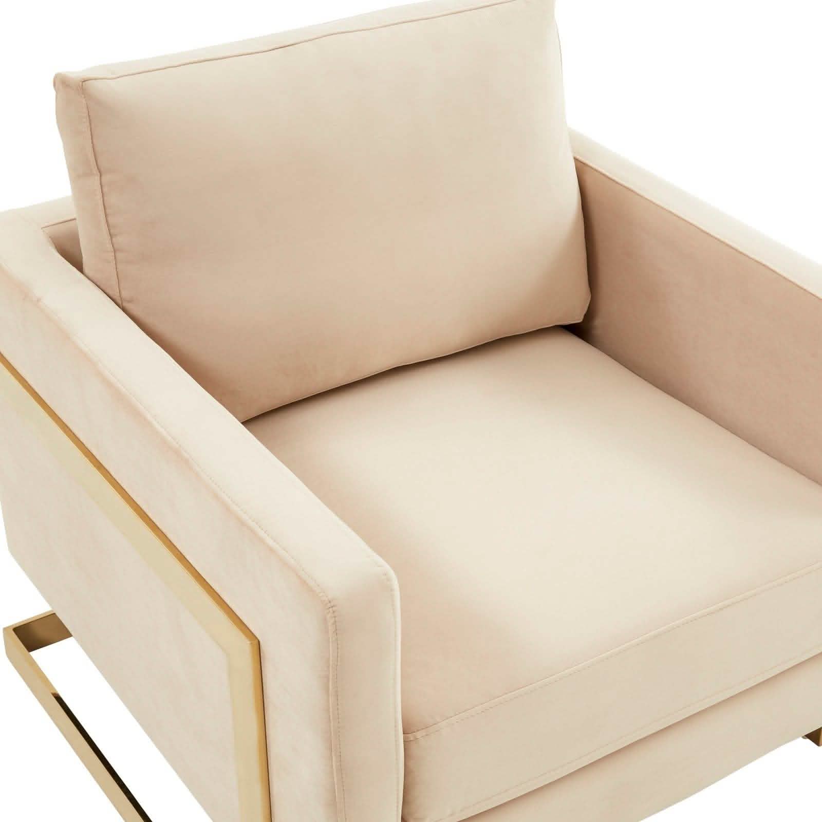 Leisuremod Sofa Lincoln Modern Upholstered in Fabric Accent Armchair With Gold/Black/White Metal Frame