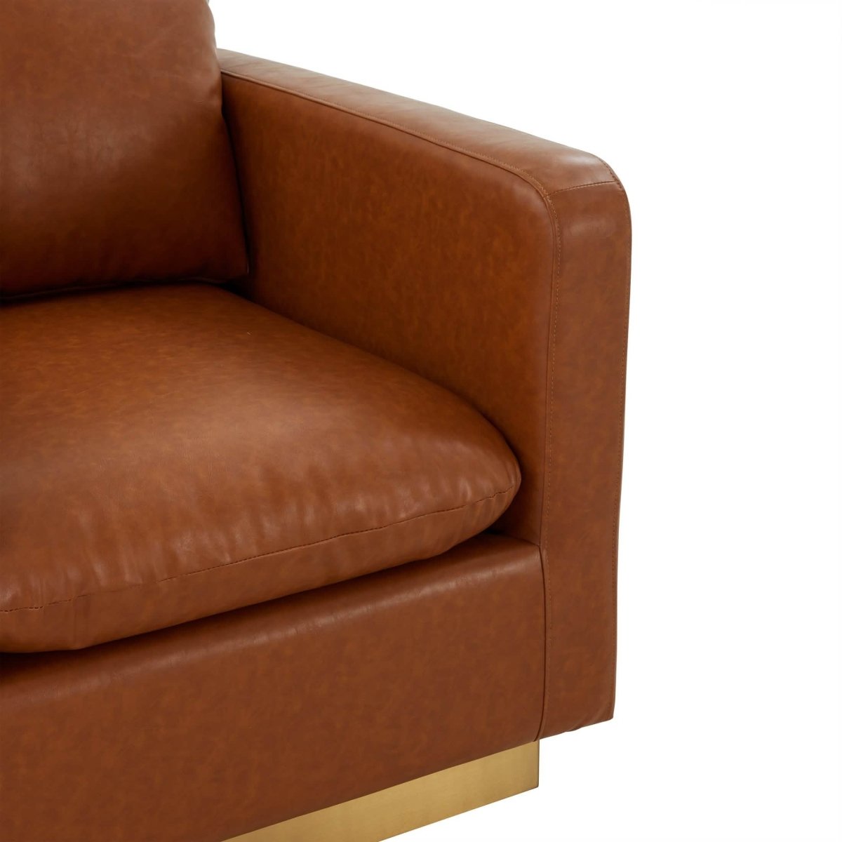 Nervo Upholstered in Velvet/Leather Singe-Seater Sofa with Gold Base Velvet Light Grey Sofa Leisuremod