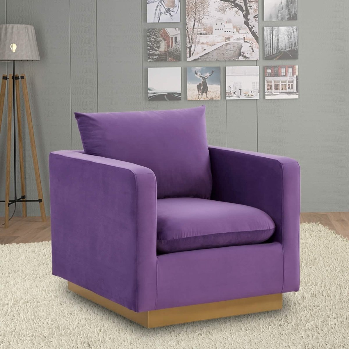 Nervo Upholstered in Velvet/Leather Singe-Seater Sofa with Gold Base Velvet Light Grey Sofa Leisuremod