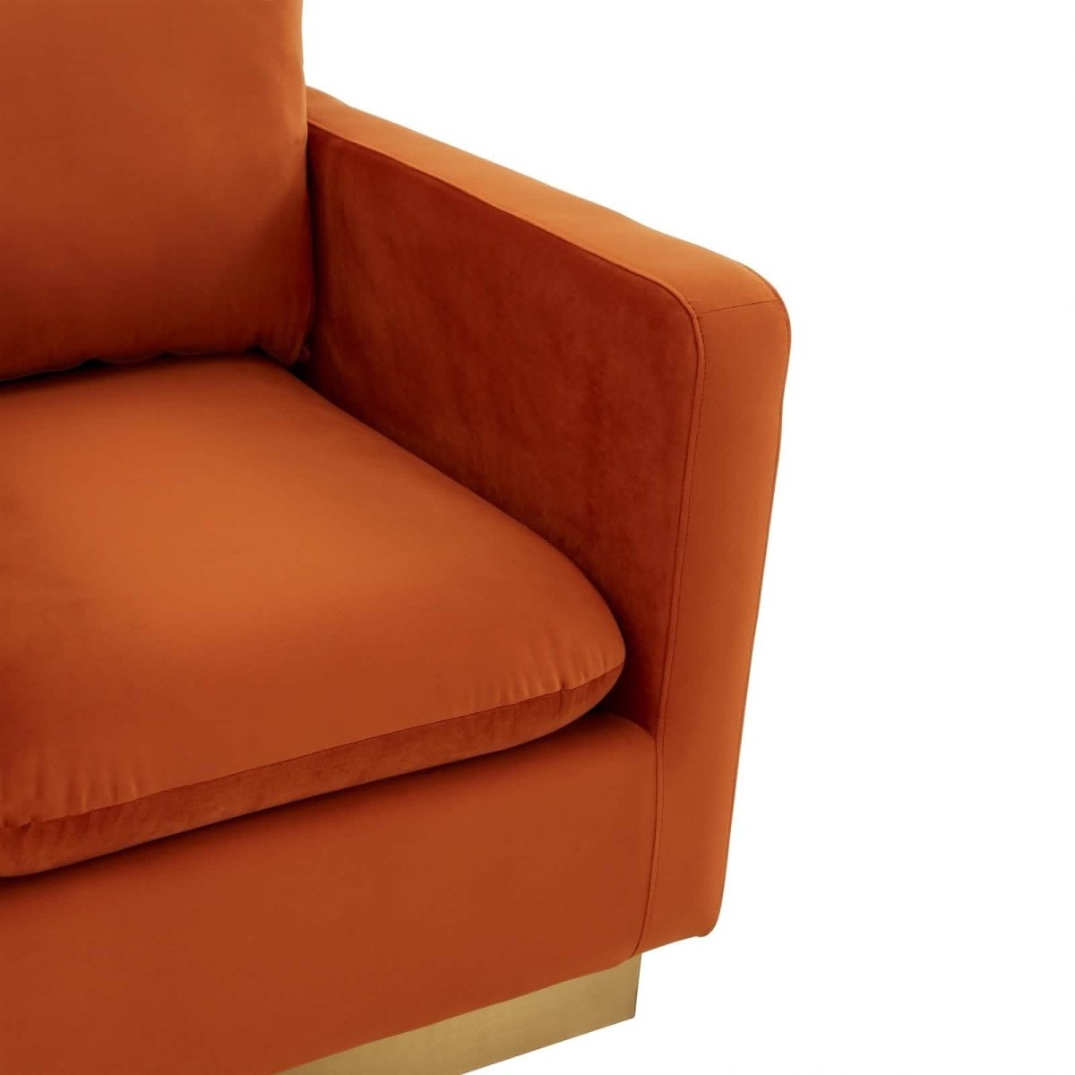 Nervo Upholstered in Velvet/Leather Singe-Seater Sofa with Gold Base Velvet Light Grey Sofa Leisuremod