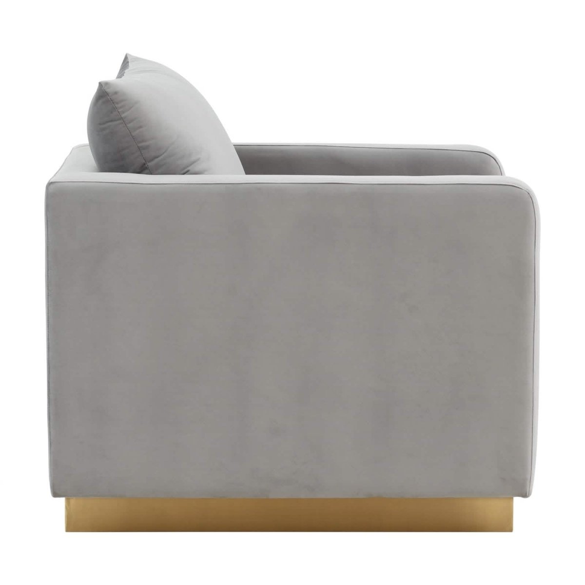Nervo Upholstered in Velvet/Leather Singe-Seater Sofa with Gold Base Velvet Light Grey Sofa Leisuremod