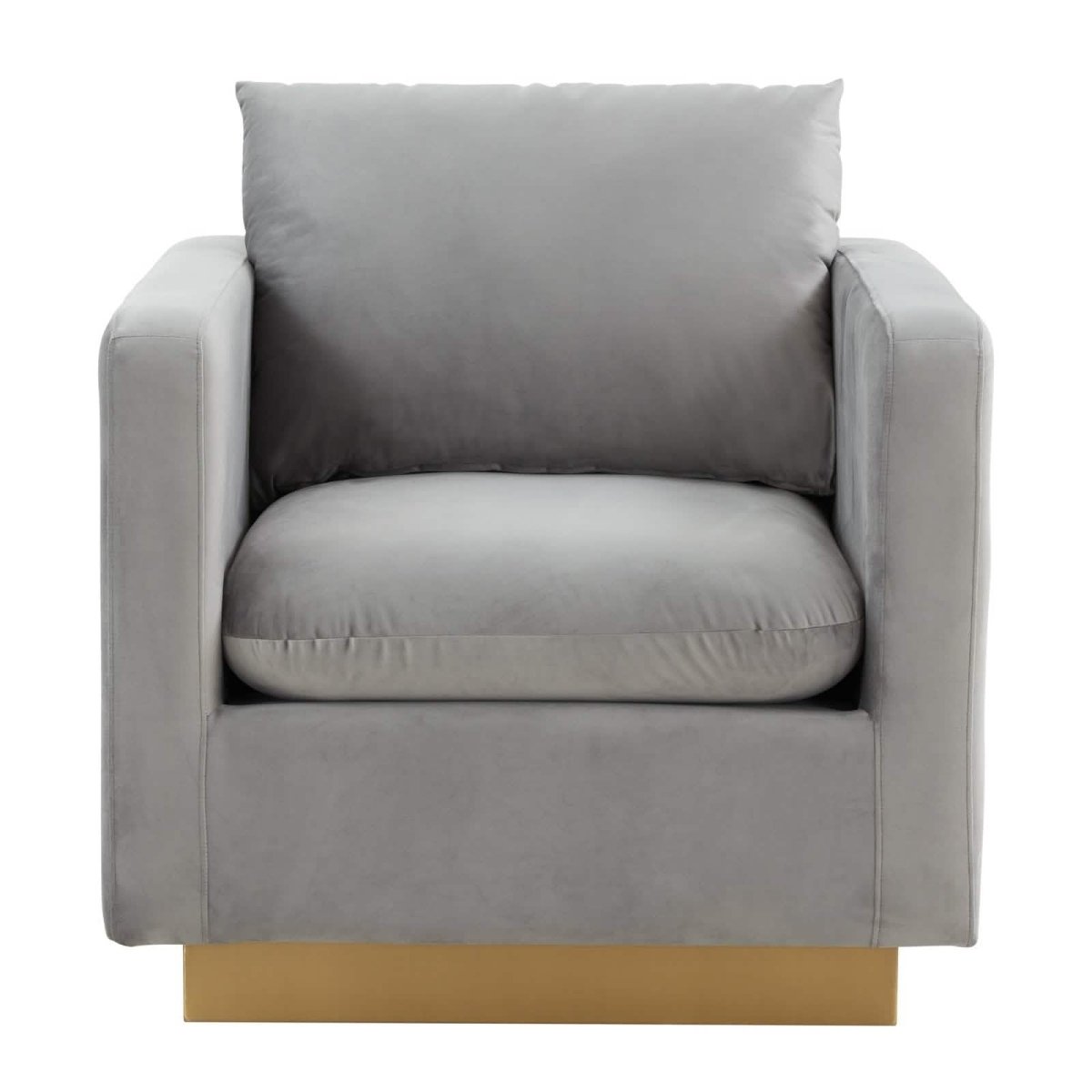 Nervo Upholstered in Velvet/Leather Singe-Seater Sofa with Gold Base Velvet Light Grey Sofa Leisuremod