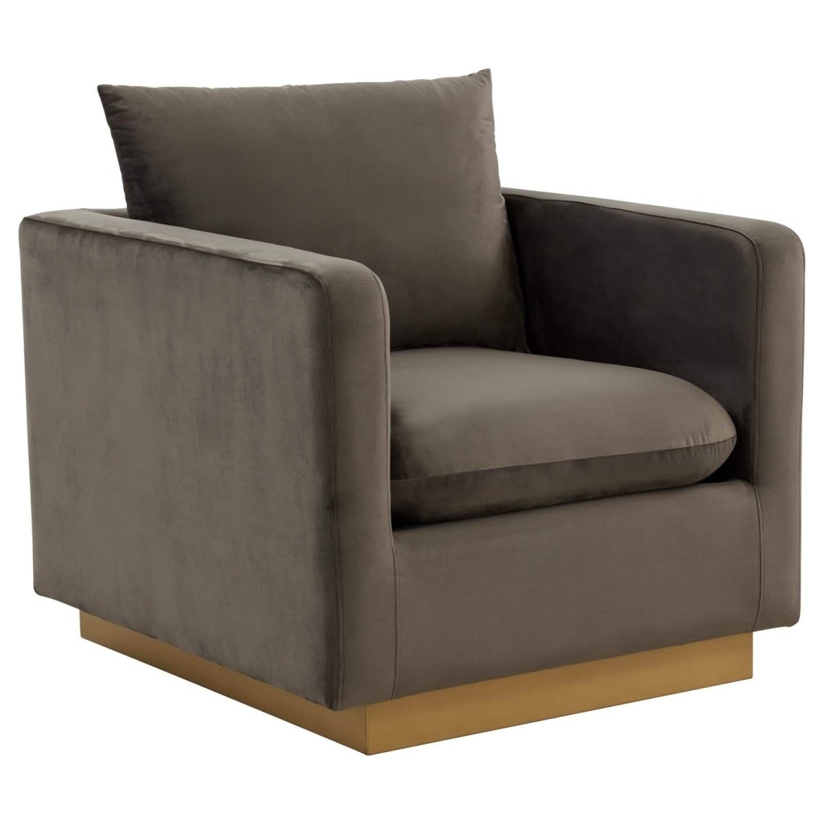 Nervo Upholstered in Velvet/Leather Singe-Seater Sofa with Gold Base Velvet Midnight Black Sofa Leisuremod