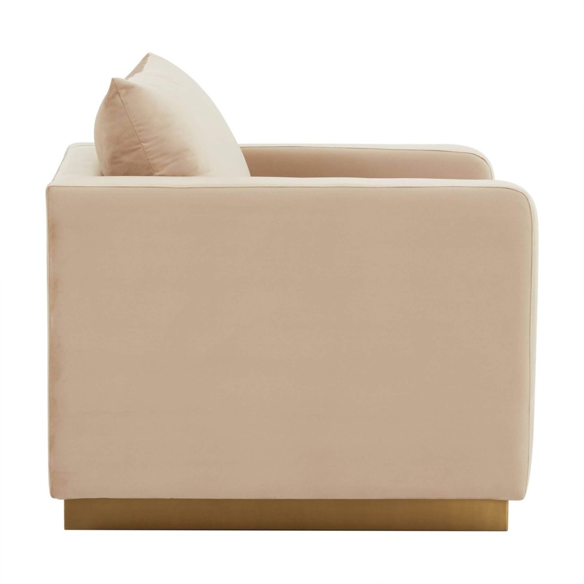 Nervo Upholstered in Velvet/Leather Singe-Seater Sofa with Gold Base Velvet Beige Sofa Leisuremod