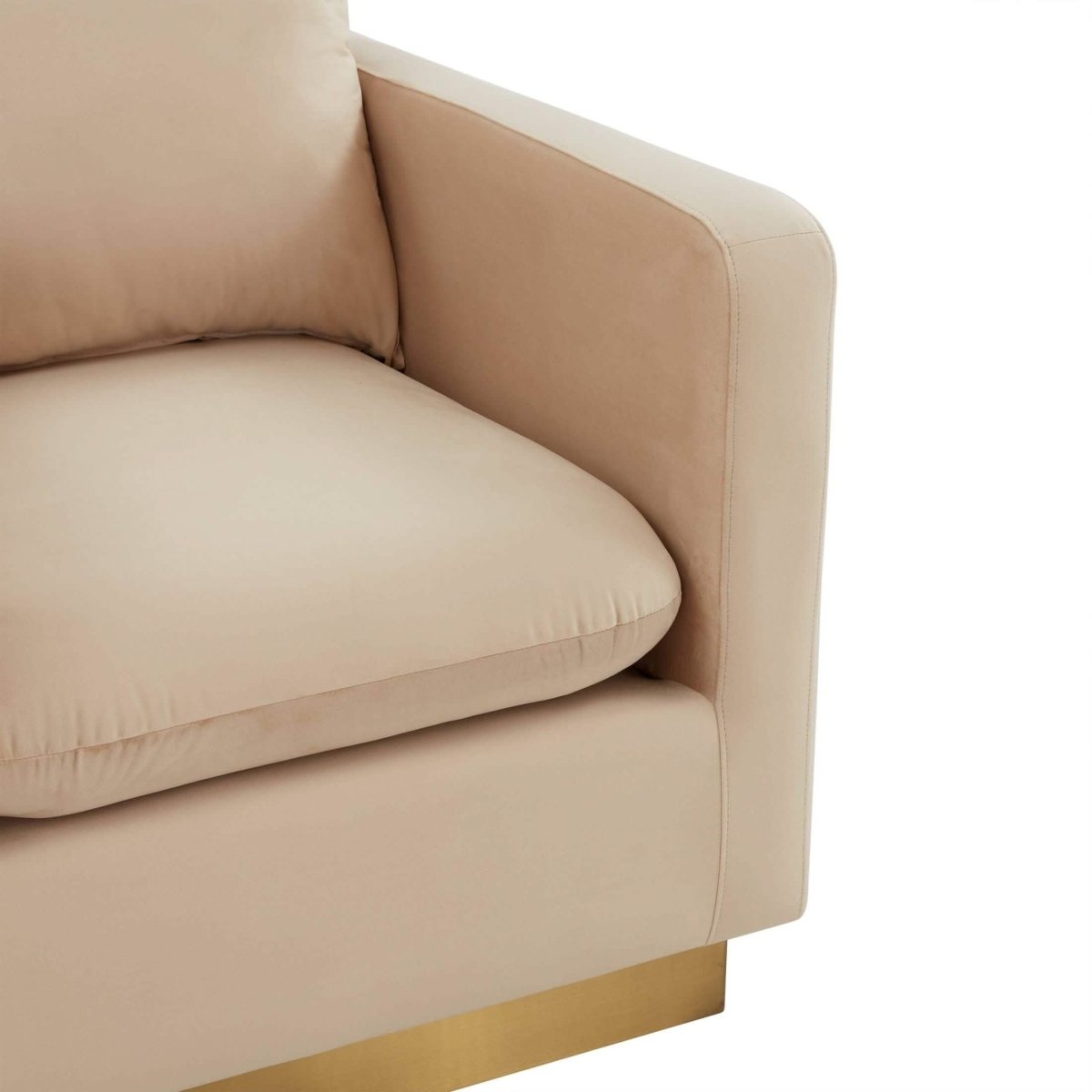 Nervo Upholstered in Velvet/Leather Singe-Seater Sofa with Gold Base Velvet Beige Sofa Leisuremod