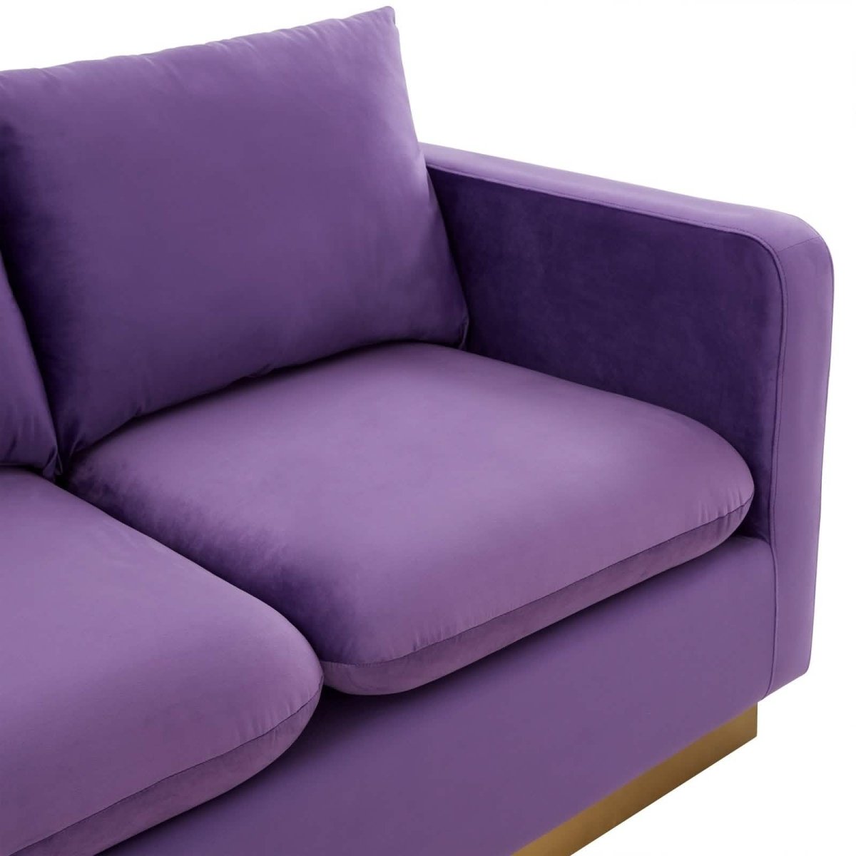 Nervo Upholstered Velvet/Leather Loveseat with Gold Stainless Steel Base Velvet Midnight Black Sofa Leisuremod
