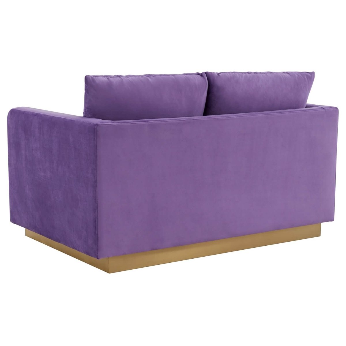Nervo Upholstered Velvet/Leather Loveseat with Gold Stainless Steel Base Velvet Midnight Black Sofa Leisuremod