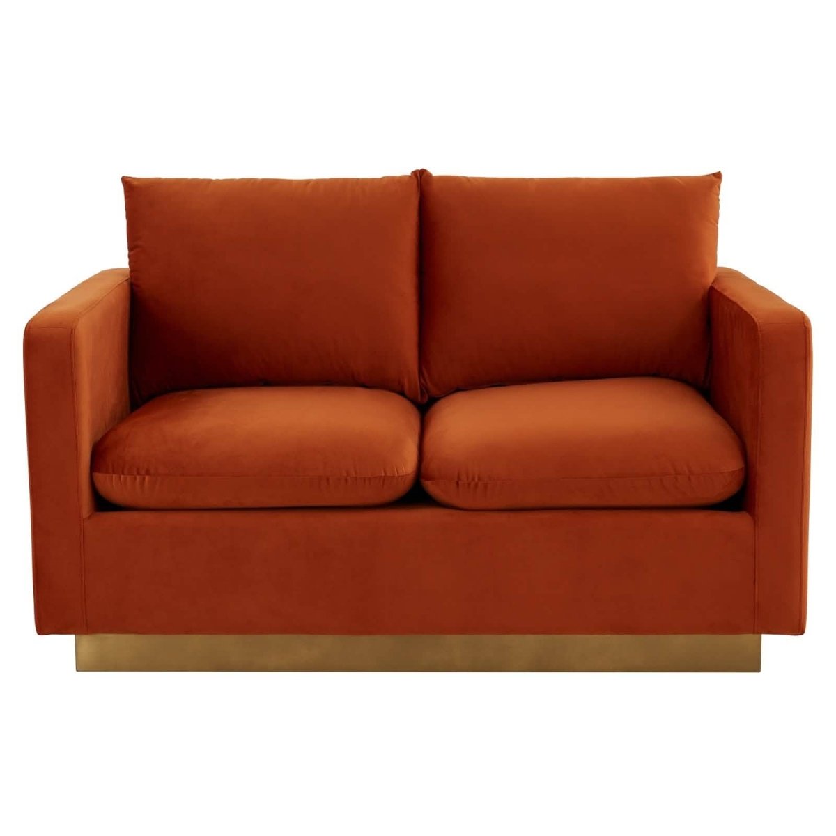 Nervo Upholstered Velvet/Leather Loveseat with Gold Stainless Steel Base Velvet Midnight Black Sofa Leisuremod