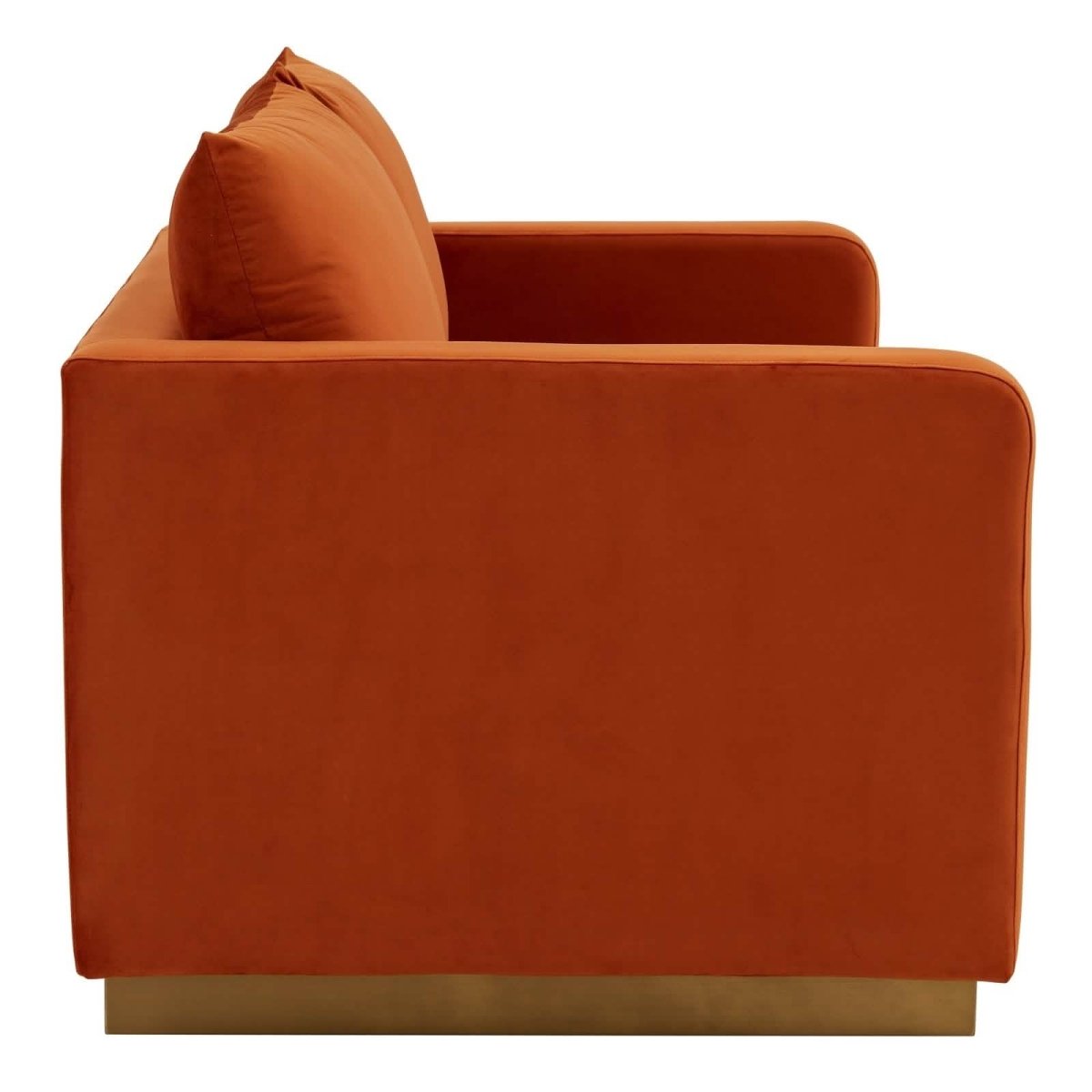 Nervo Upholstered Velvet/Leather Loveseat with Gold Stainless Steel Base Velvet Midnight Black Sofa Leisuremod