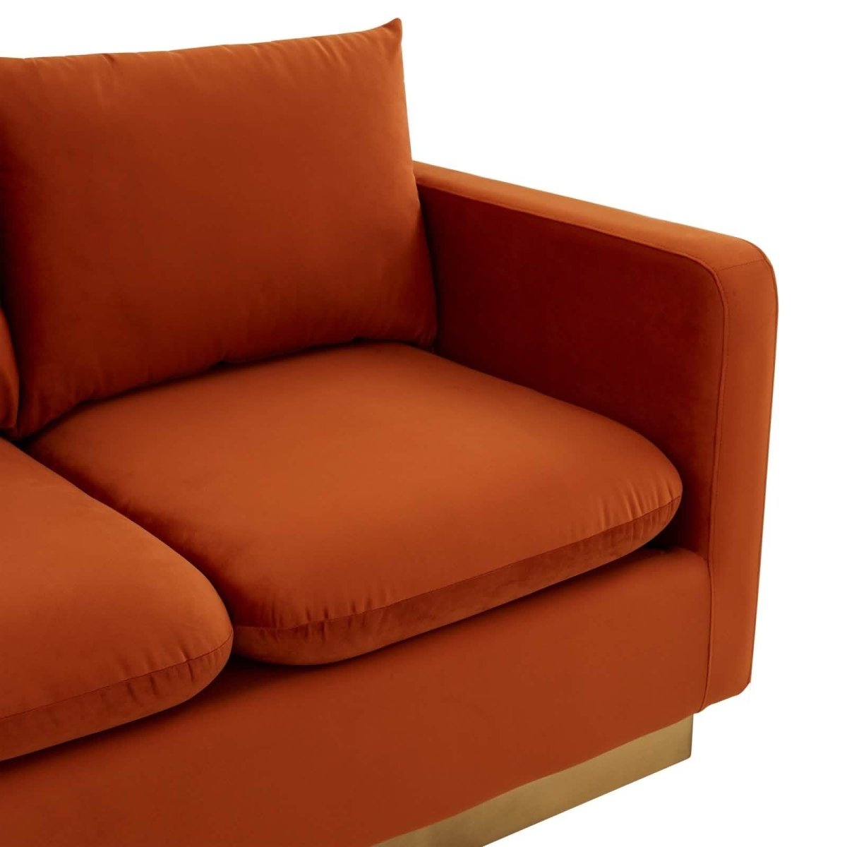 Nervo Upholstered Velvet/Leather Loveseat with Gold Stainless Steel Base Velvet Midnight Black Sofa Leisuremod