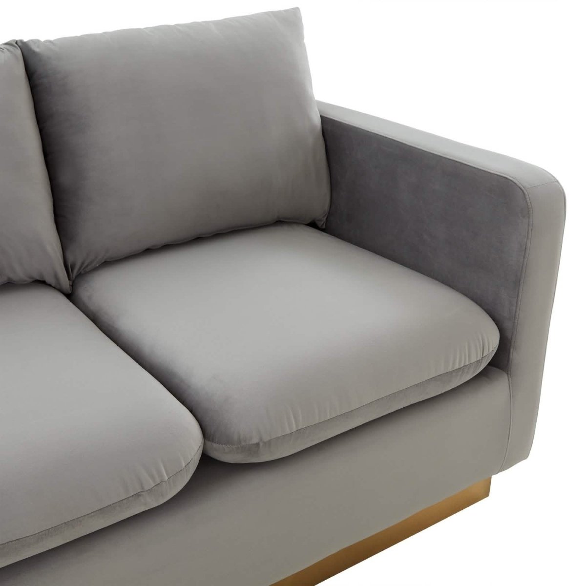 Nervo Upholstered Velvet/Leather Loveseat with Gold Stainless Steel Base Velvet Midnight Black Sofa Leisuremod