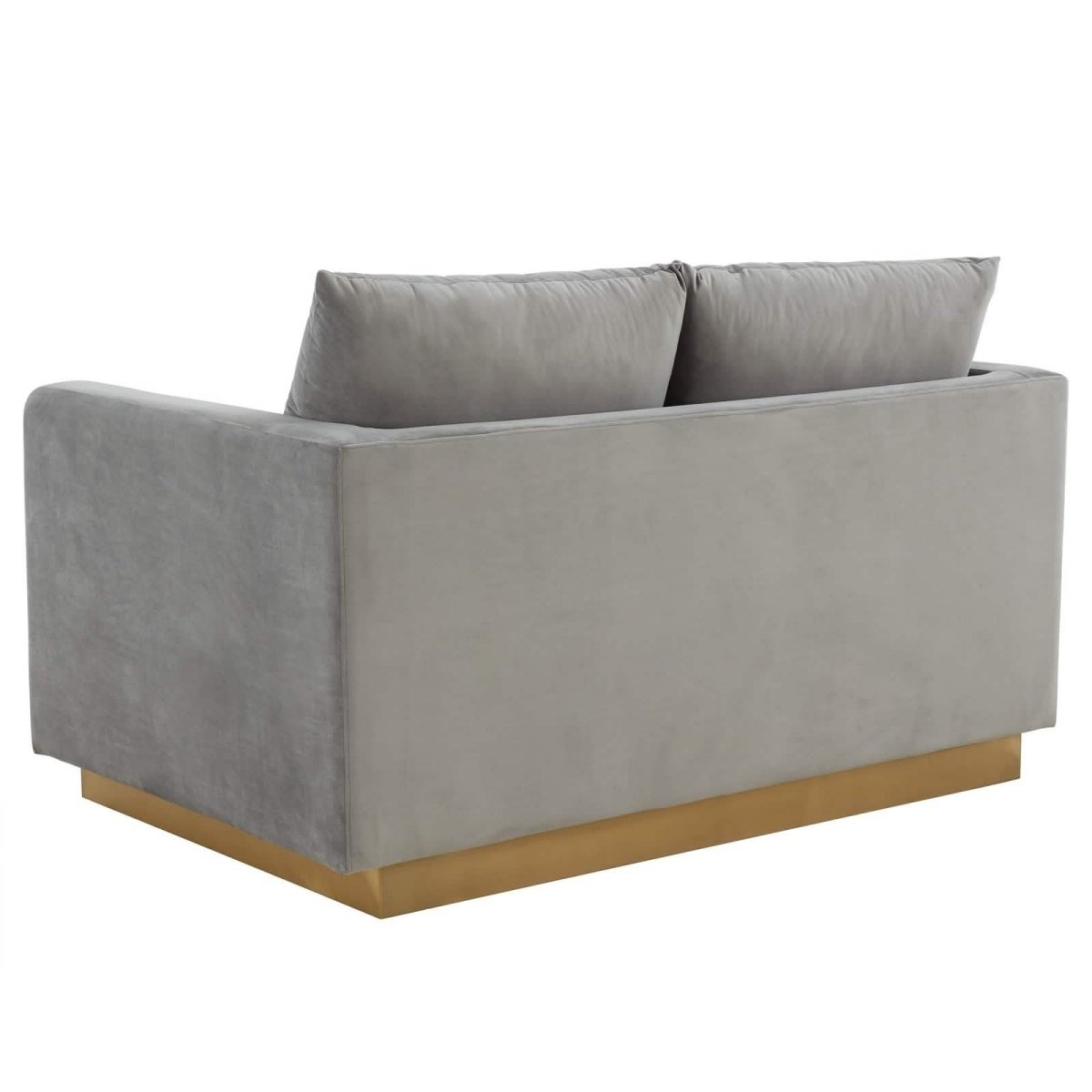 Nervo Upholstered Velvet/Leather Loveseat with Gold Stainless Steel Base Velvet Midnight Black Sofa Leisuremod