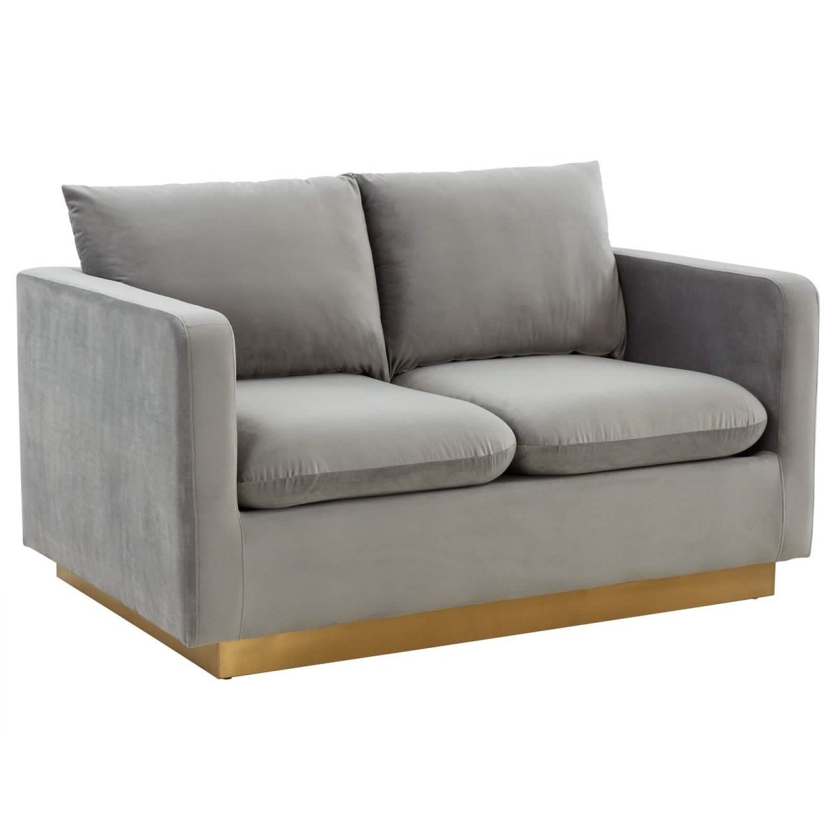 Nervo Upholstered Velvet/Leather Loveseat with Gold Stainless Steel Base Velvet Midnight Black Sofa Leisuremod