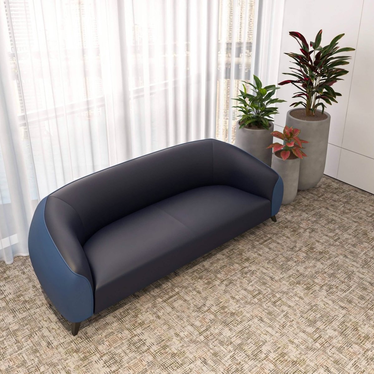 Opula 3-Seater Leather Sofa with Stainless Steel Legs Blue Sofa Leisuremod