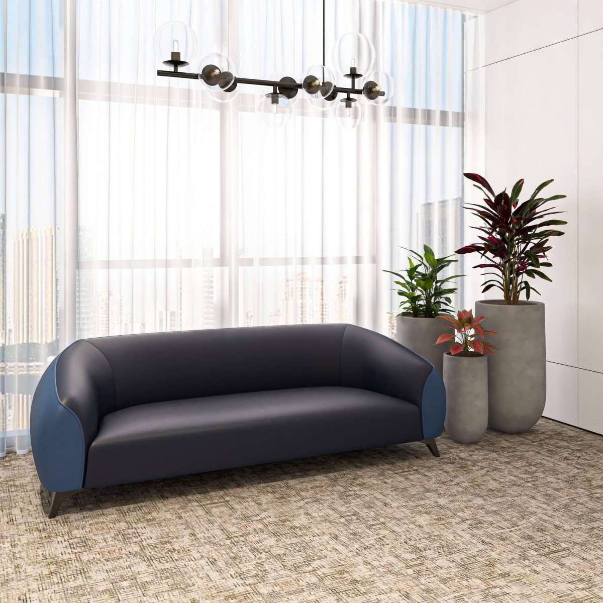Opula 3-Seater Leather Sofa with Stainless Steel Legs Blue Sofa Leisuremod
