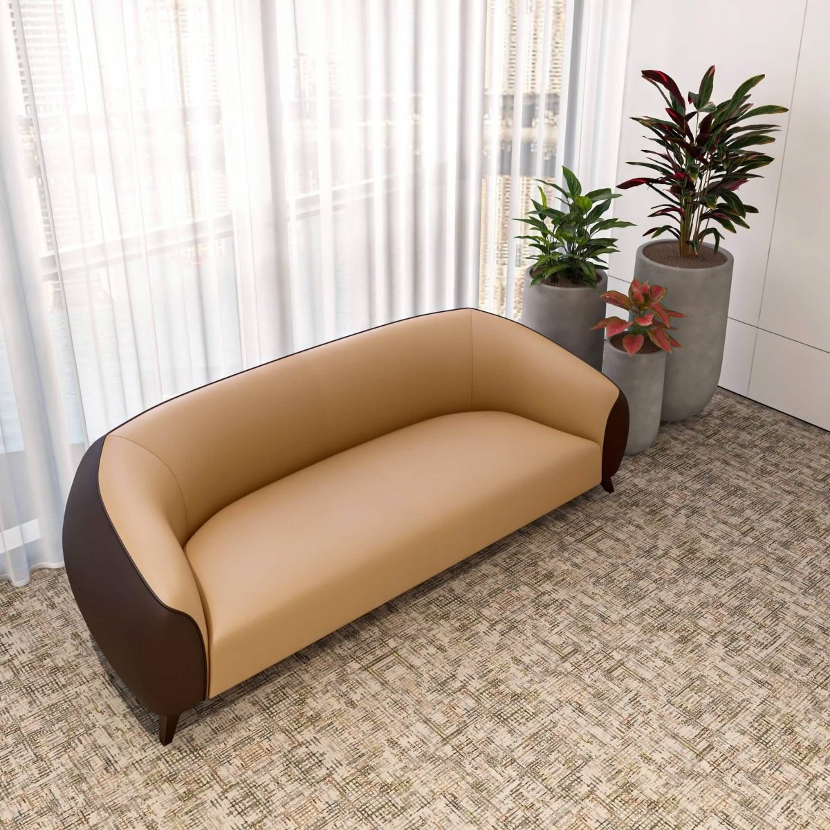 Opula 3-Seater Leather Sofa with Stainless Steel Legs Brown Sofa Leisuremod