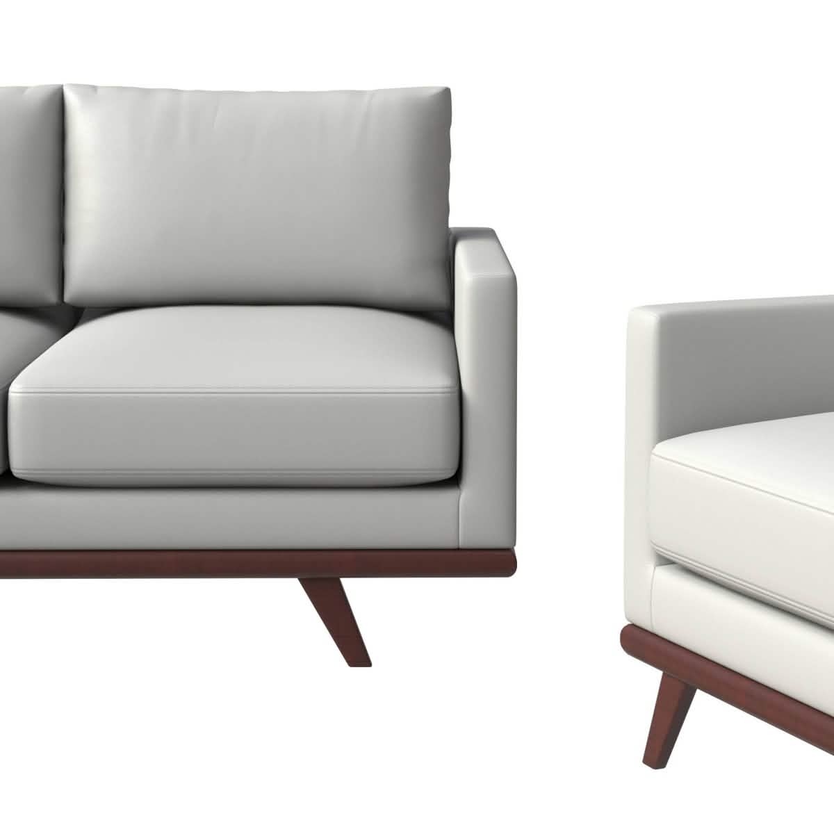 Chester 3-Piece Leather Living Room Sofa Set with Birch Wood Base White Sofa Set Leisuremod